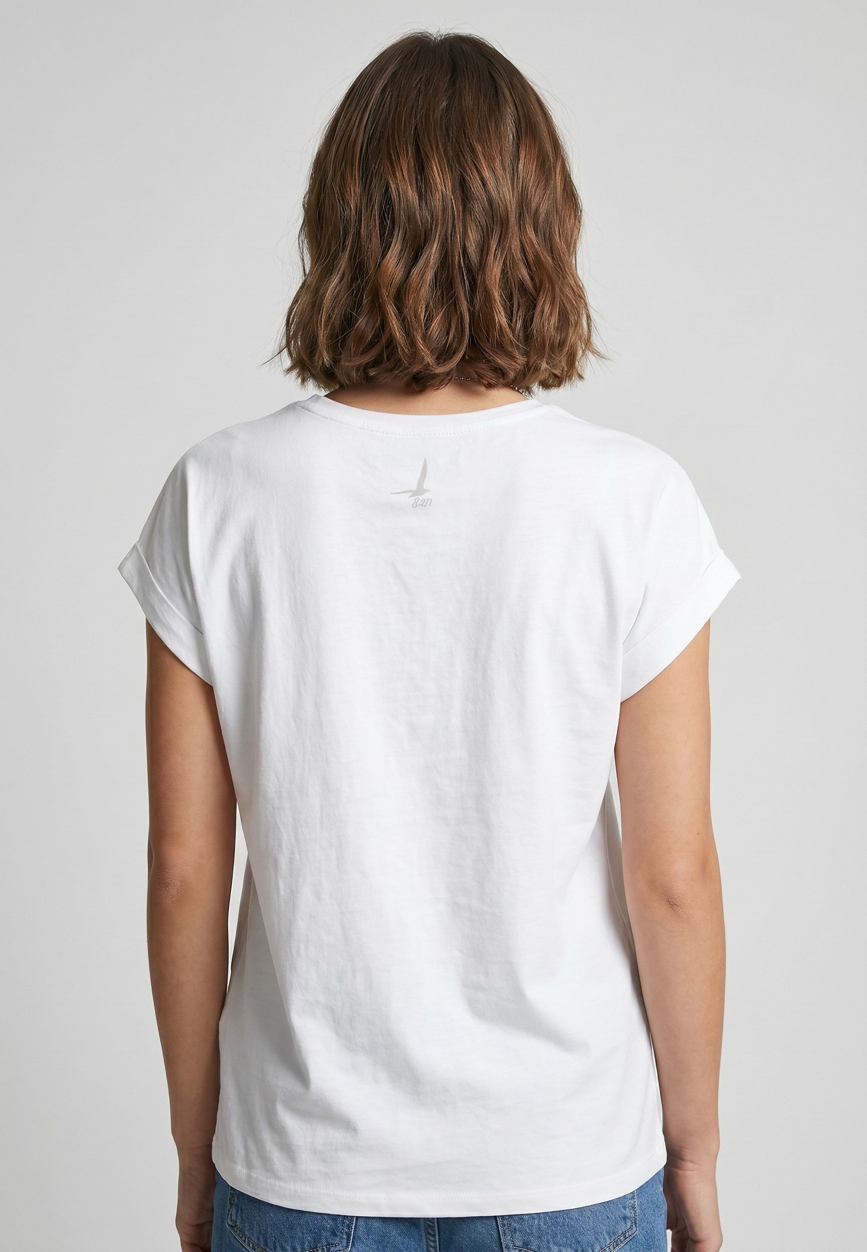 Eight2Nine T-Shirt Damen T-Shirt mit maritimer Stickerei Ärmel mit Aufschlag, Stickmotive: Muschel, Schiff, Hummer, Anker