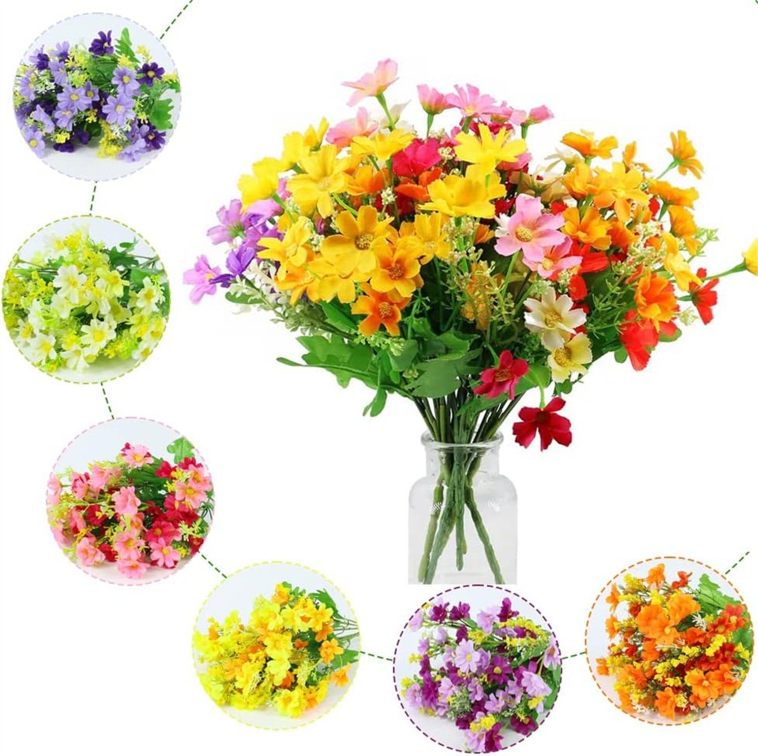 12 Zimmerpflanze 6 Seidengänseblümchen, Blumen, Künstliche autolock Farben Kleine Künstliche Bündel