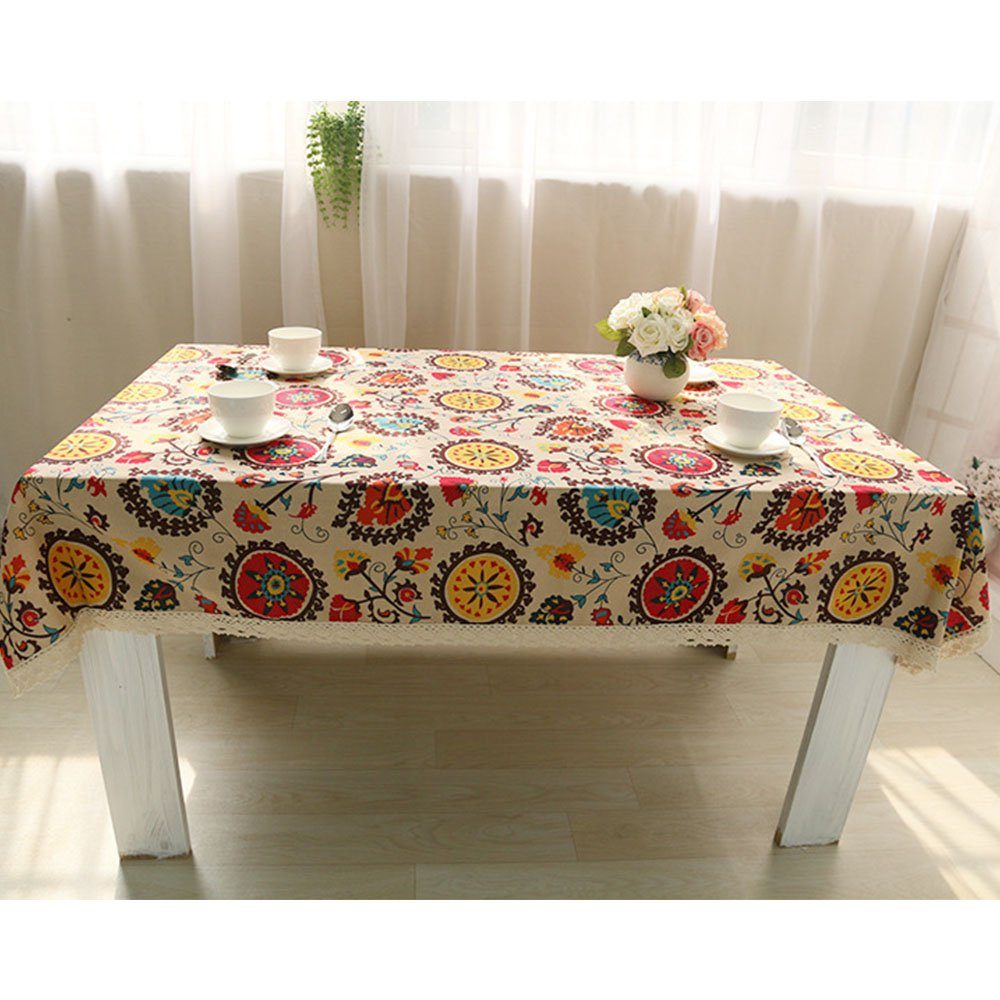 Blumenmuster Tischdecke Picknick FELIXLEO Boho 140x180cm Abdeckung Tischdecke Waschbar