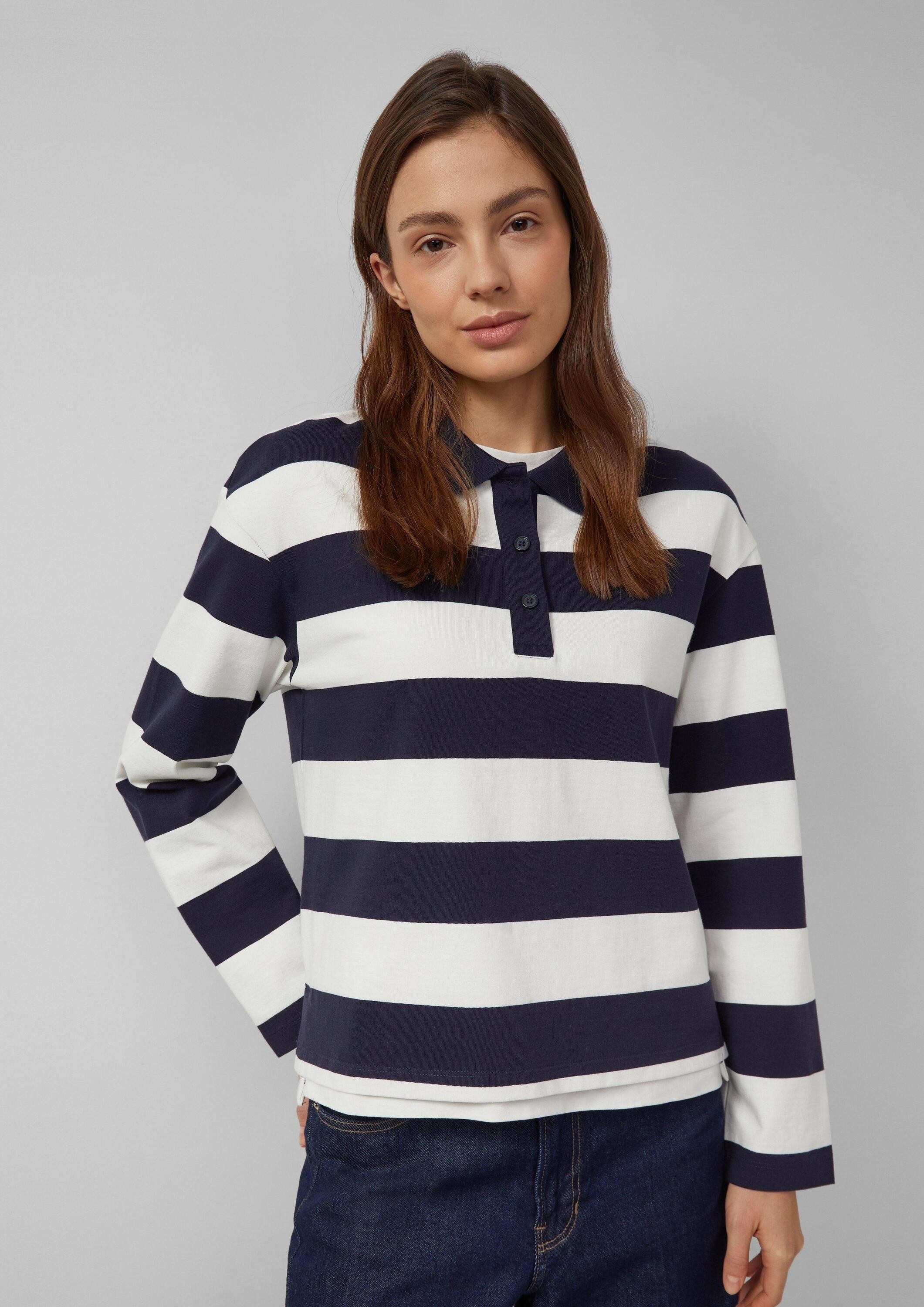 s.Oliver Sweatshirt Sweatshirt Gestreiftes Sweatshirt mit Polokragen