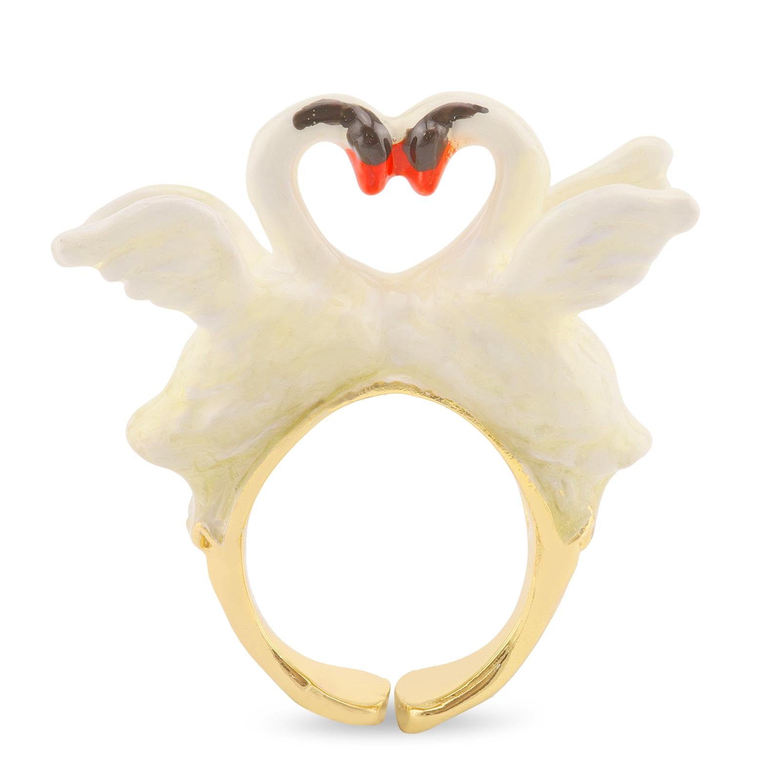 Monkimau Fingerring Schwan Ring vergoldet (Packung), 18 Karat vergoldet