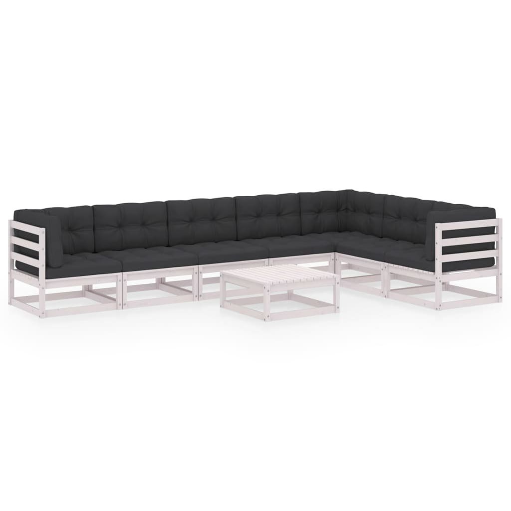 Massivholz vidaXL 8-tlg. Garten-Lounge-Set Gartenlounge-Set Kiefer, Weiß Kissen mit (1-tlg)