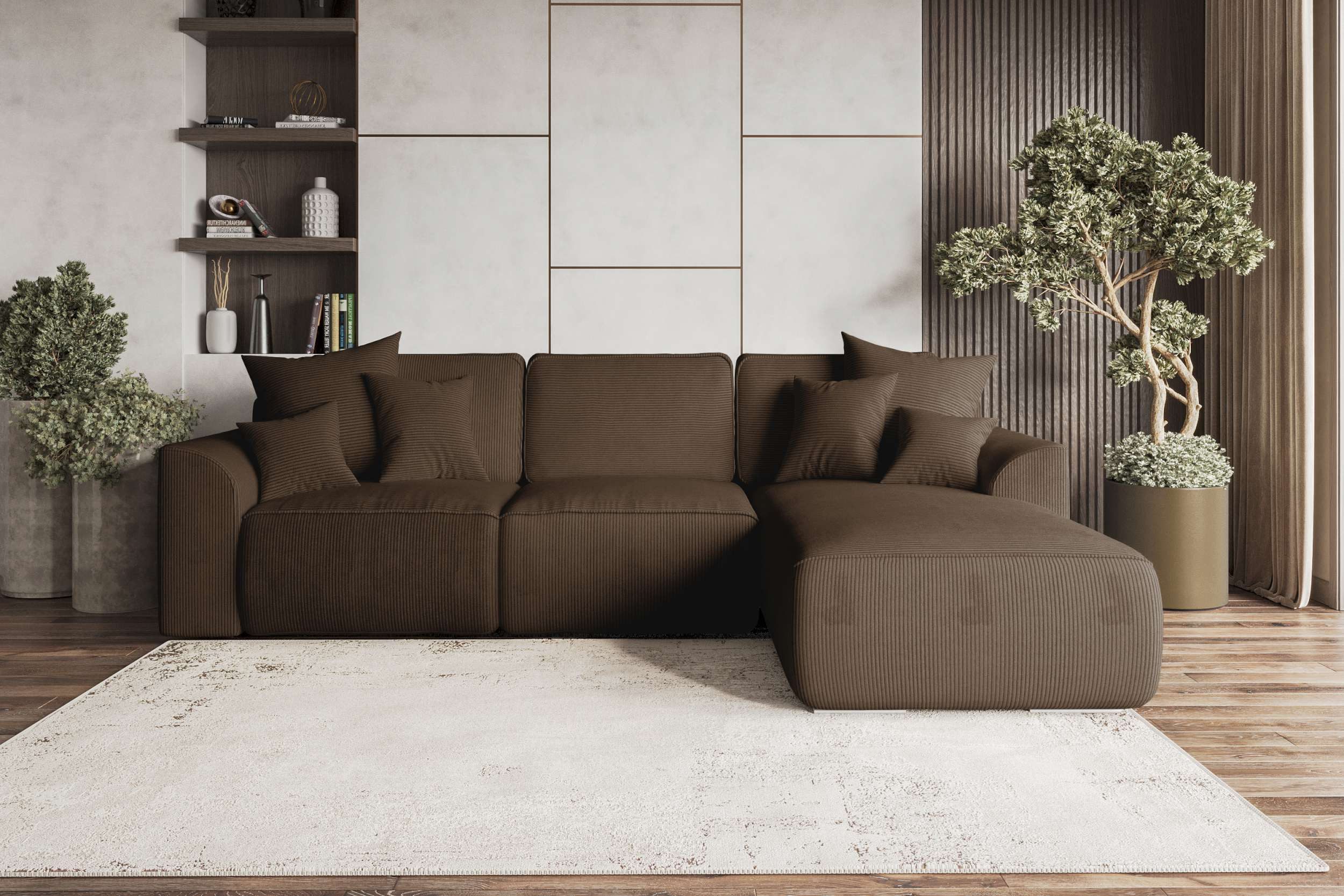 99rooms Ecksofa Gusto, Sofa L-Form, Eckcouch, mit Schlaffunktion, abnehmbaren Rückenkissen, Bezug-Cordstoff POSO
