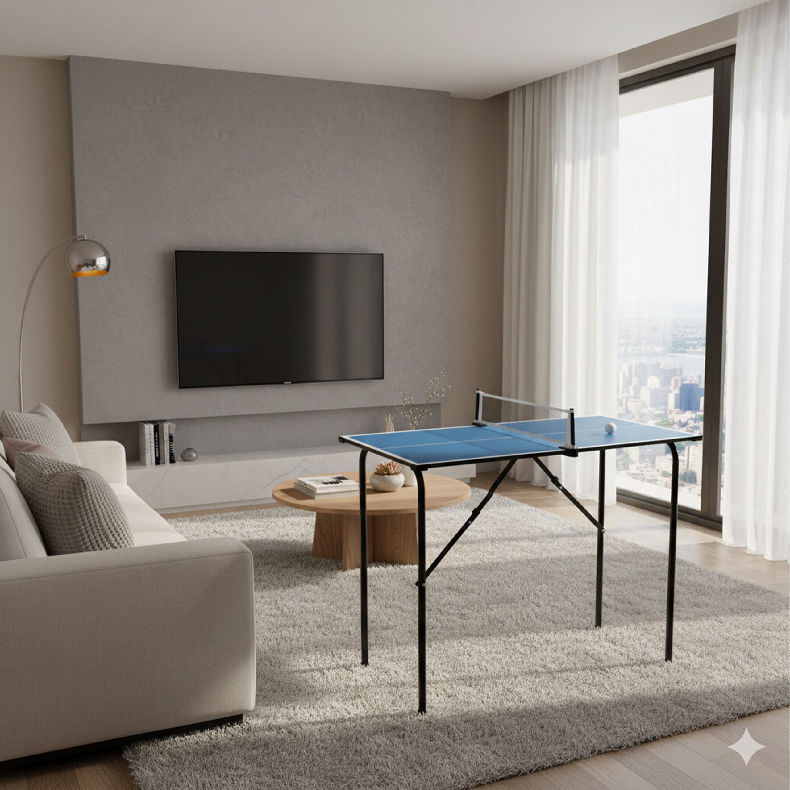 relaxdays Mini-Tischtennisplatte mit Zubehör, blau