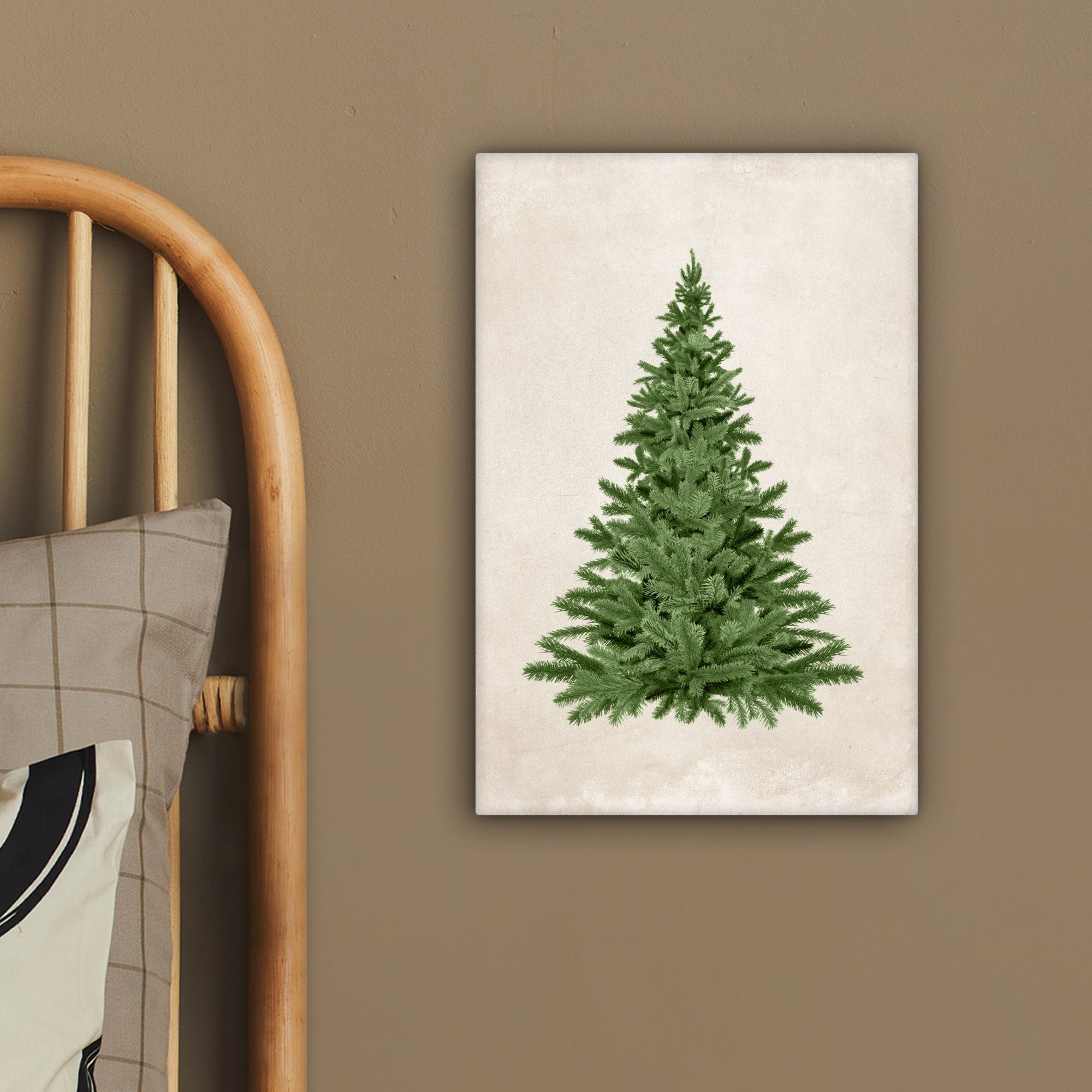 fertig bespannt Leinwandbild (1 Feiertage, Leinwandbild St), Weihnachten Gemälde, OneMillionCanvasses® Grün Zackenaufhänger, - - Weihnachtsbaum 20x30 inkl. - cm