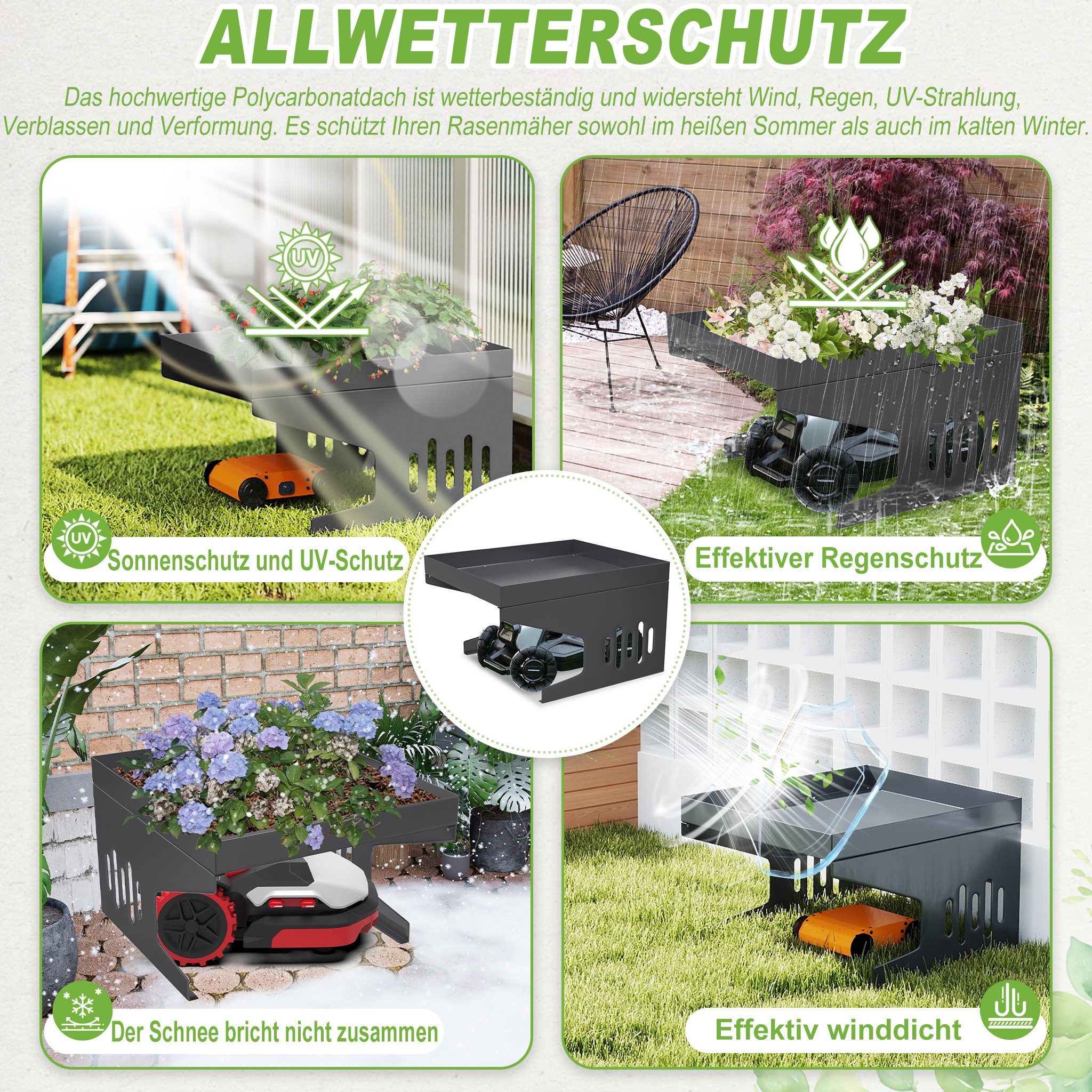 AUFUN Mähroboter-Garage Stahl Rasenmäh...