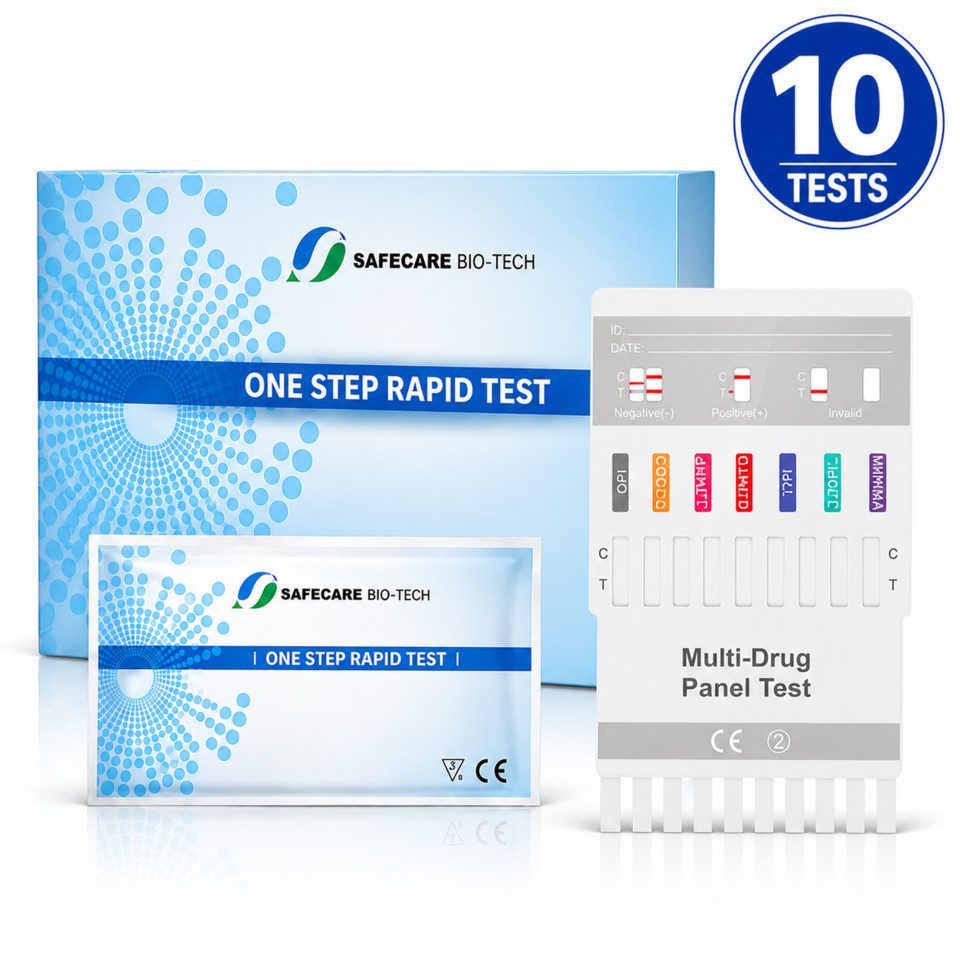 Safecare Bio-Tech Drogen-Schnelltest 7in1 - 99% Genauigkeit - Urin Test, 7 Messparameter, Multidrogentest, 10-tlg., Drogentest, Multifunktionalität, Schnelle Ergebnisanzeige, Einfache Anwendung