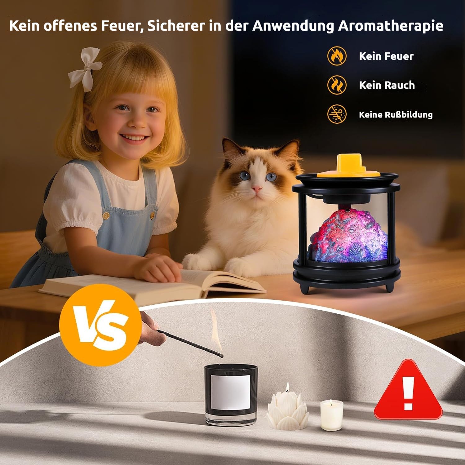 BlingBin Duftlampe 3-in-1 elektrischer Wachsschmelzer für Duftwachs und ätherische Öle (1 Stück, 1 St., 12 x 12 x 13 cm), sichere Aromalampe ohne offene Flamme für Zuhause