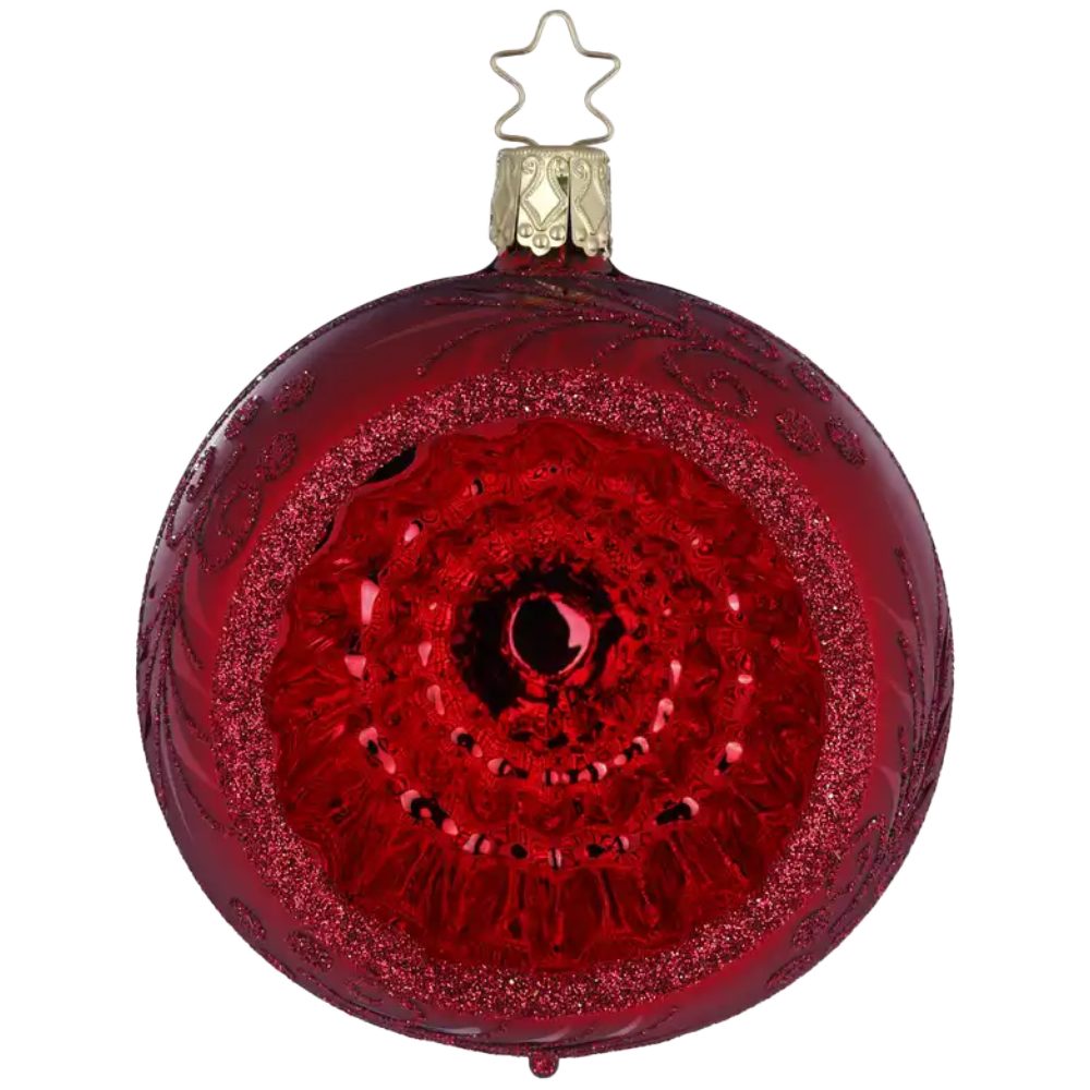 INGE-GLAS® Weihnachtsbaumkugel Reflexkugel, traditionell, Ø 8cm, Ochsenblut Rot glänzend (1 St), mundgeblasen, handbemalt
