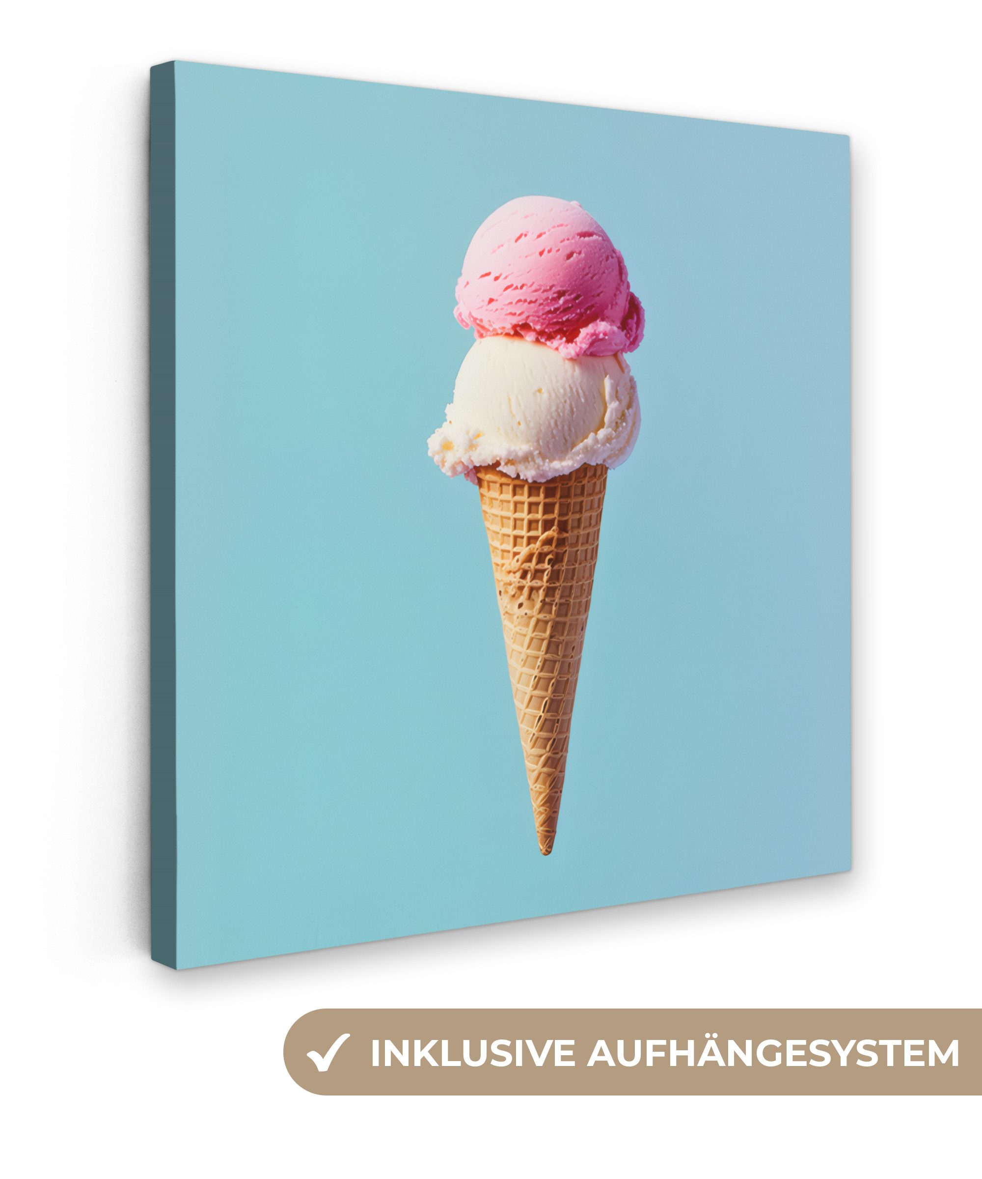 OneMillionCanvasses® Leinwandbild Schaufel Eiscreme - Kegel - Blau, Fotodru günstig online kaufen