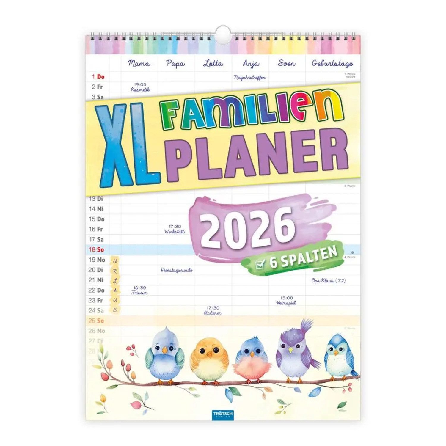 Trötsch Verlag Wandkalender Trötsch Großbildkalender XL Familienplaner 2026 mit 6 Spalten