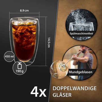 Impolio Latte-Macchiato-Glas 4x450ml Doppelwandige Gläser: Borosilikat Thermogläser, glas