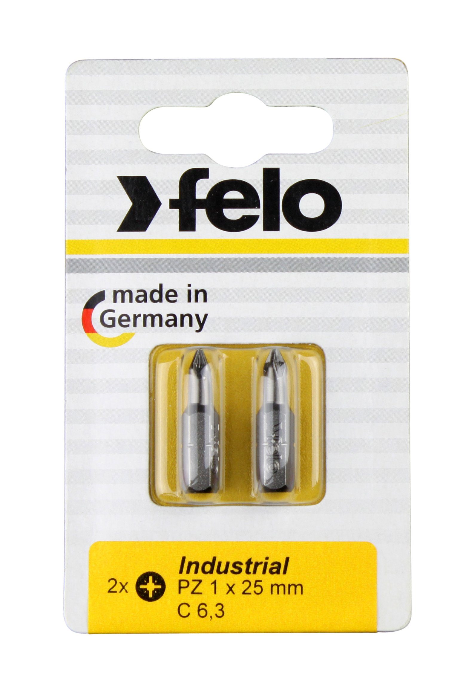 Felo Kreuzschlitz-Bit Felo Bit, Industrie C 6,3 x 25mm, 2 Stk auf Karte 2x PZ 1