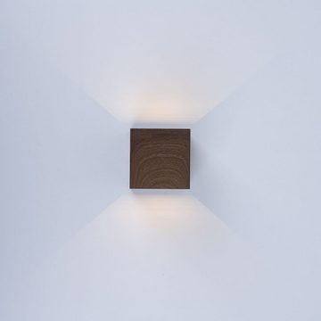 Globo Außen-Wandleuchte, LED-Leuchtmittel fest verbaut, Warmweiß, Außenleuchte Wandstrahler Hauswandleuchte eckig Holzoptik LED L 10 cm