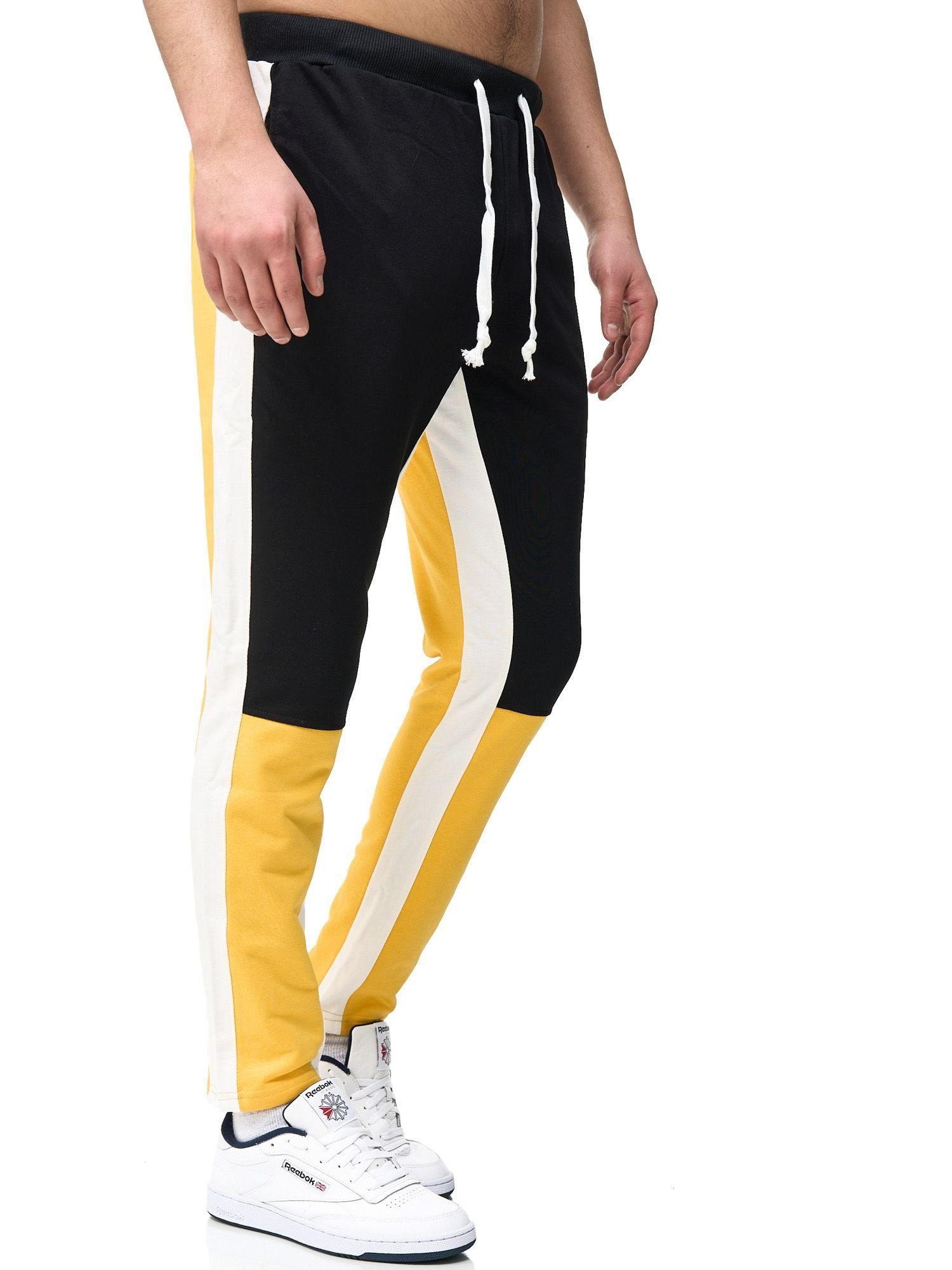 John Kayna Jogginghose Herren Jogginghose Sport hose Männer Trainingshose Stripe Sweatpants (Sporthose Trainingshose Sweatpants, 1-tlg) Fitness Freizeit Casual Gelb