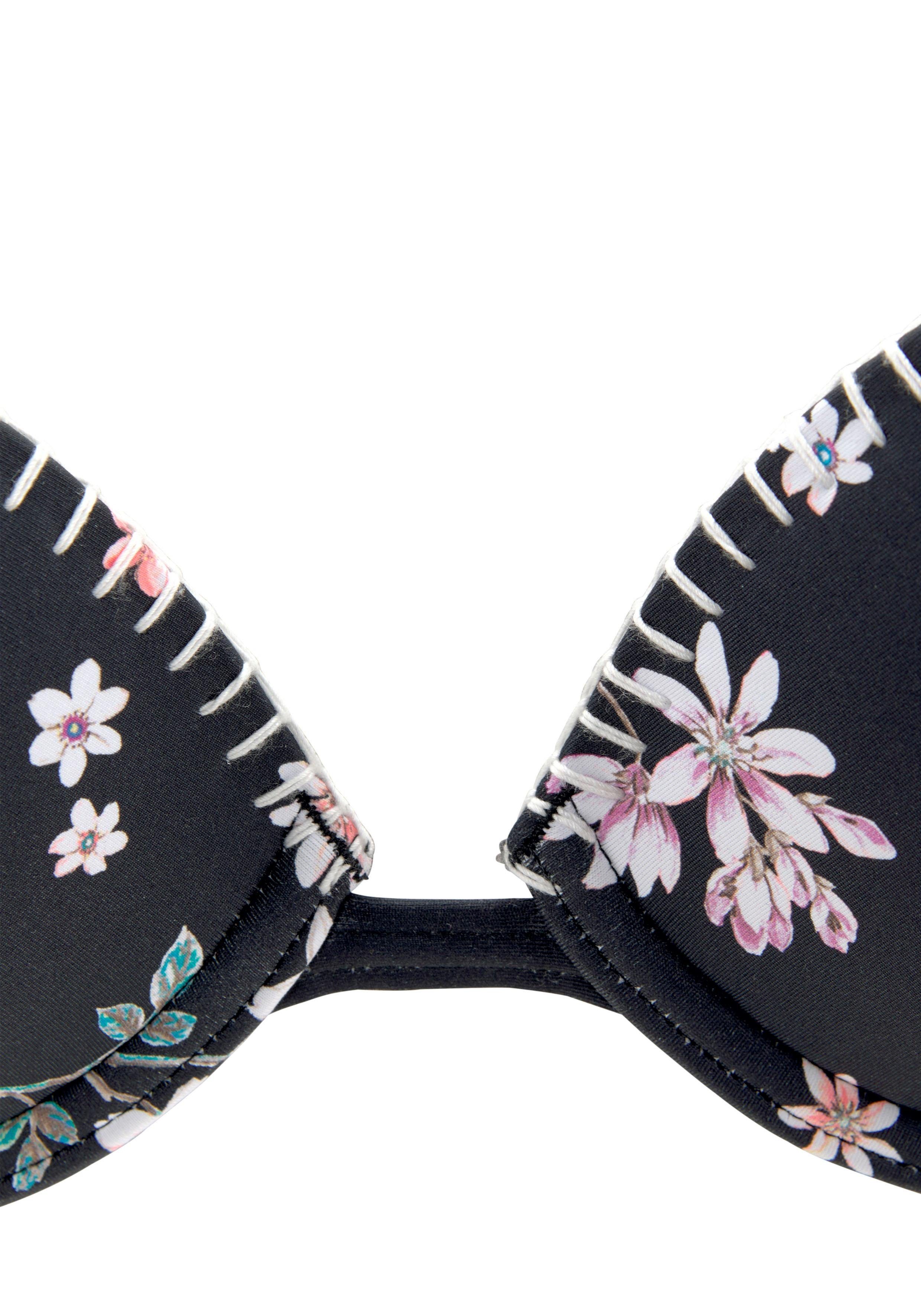 Häkelkante Ditsy, Sunseeker mit schwarz-bedruckt Push-Up-Bikini-Top