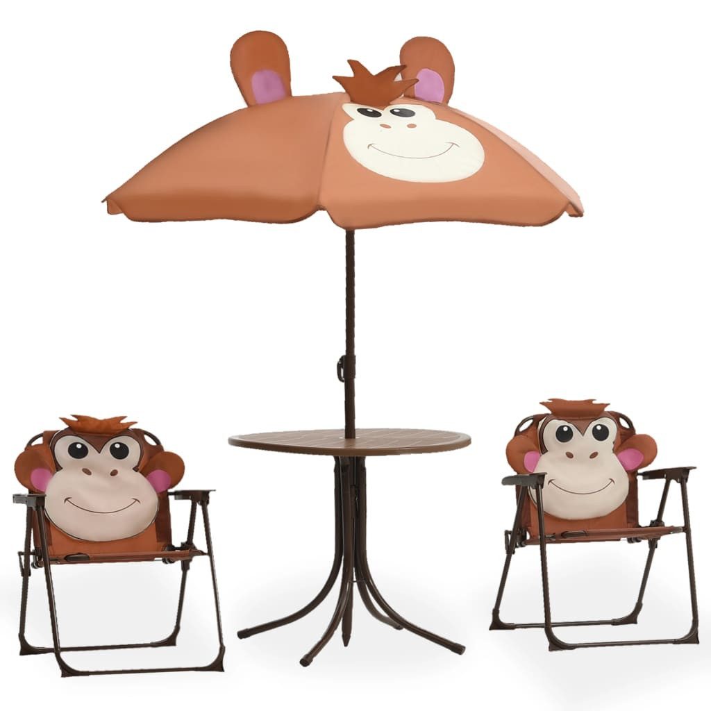 vidaXL Gartenlounge-Set 3-tlg. Garten-Bistro-Set für Kinder mit Sonnenschirm Braun, (3-tlg)