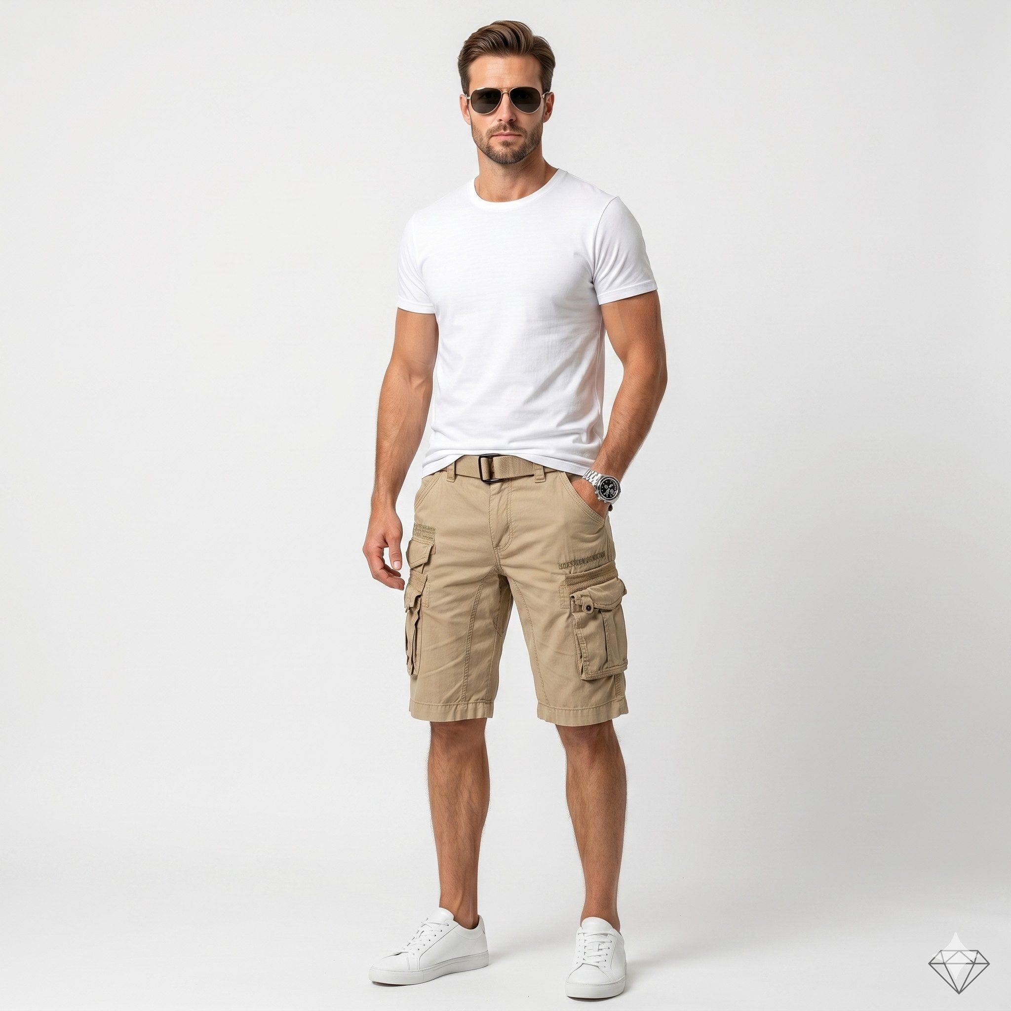 Geographical Norway Cargoshorts kurze Hose aus Baumwolle, Sommer-Bermuda (1-tlg) Herrenshorts mit Gürtel Größe S bis 5XL