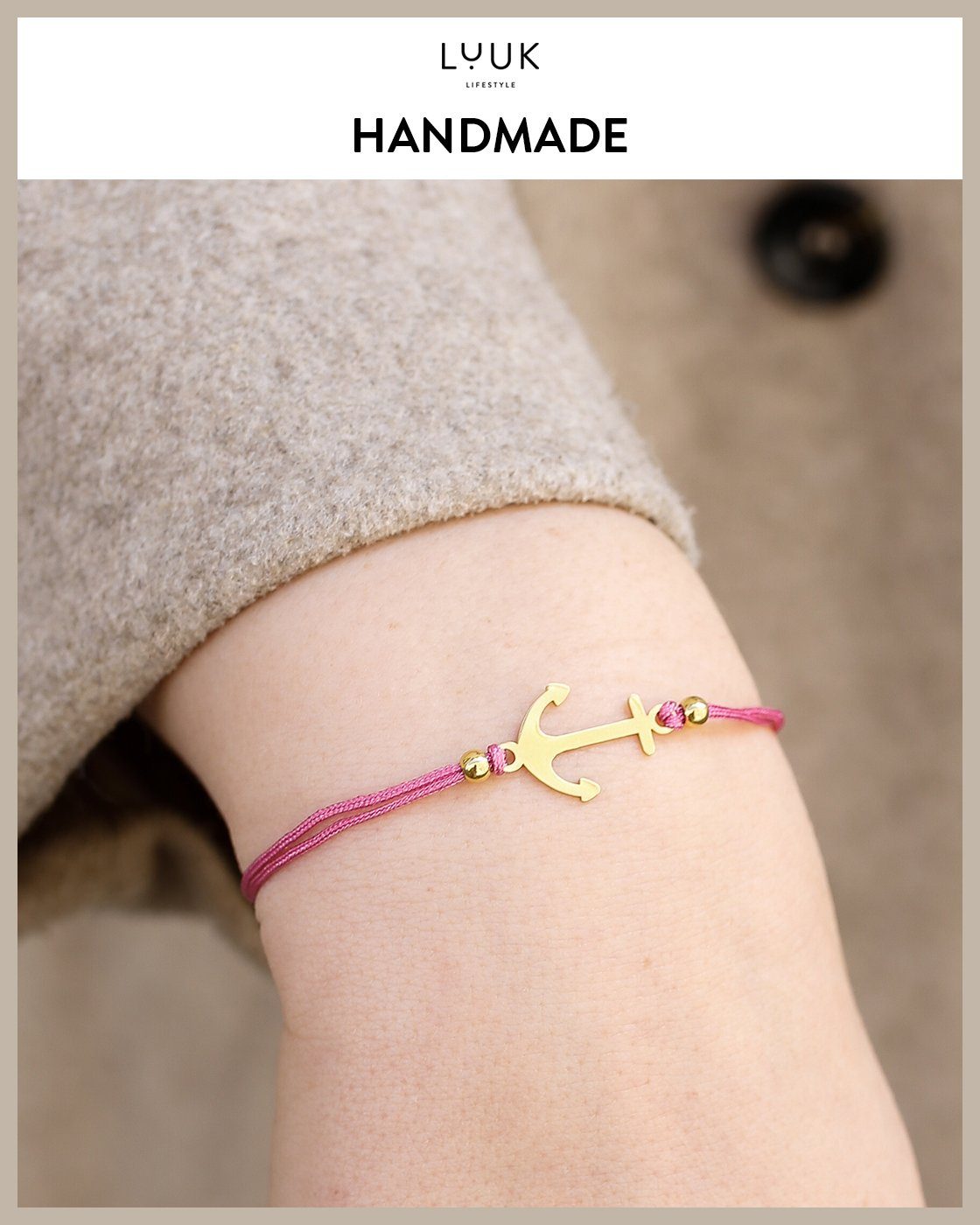 LUUK LIFESTYLE Freundschaftsarmband Anker, handmade, mit Happiness Spruchkarte