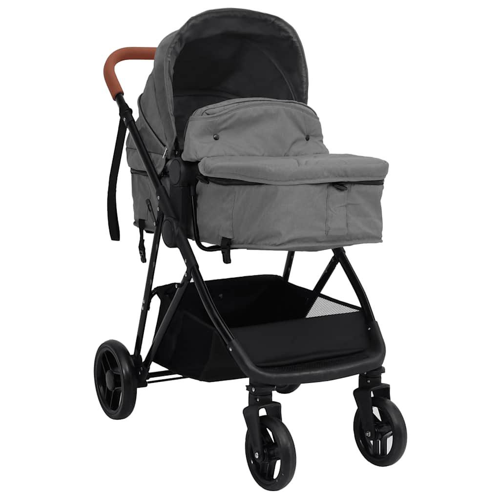 vidaXL Kinder-Buggy 2-in-1 Kinderwagen Hellgrau und Schwarz Stahl