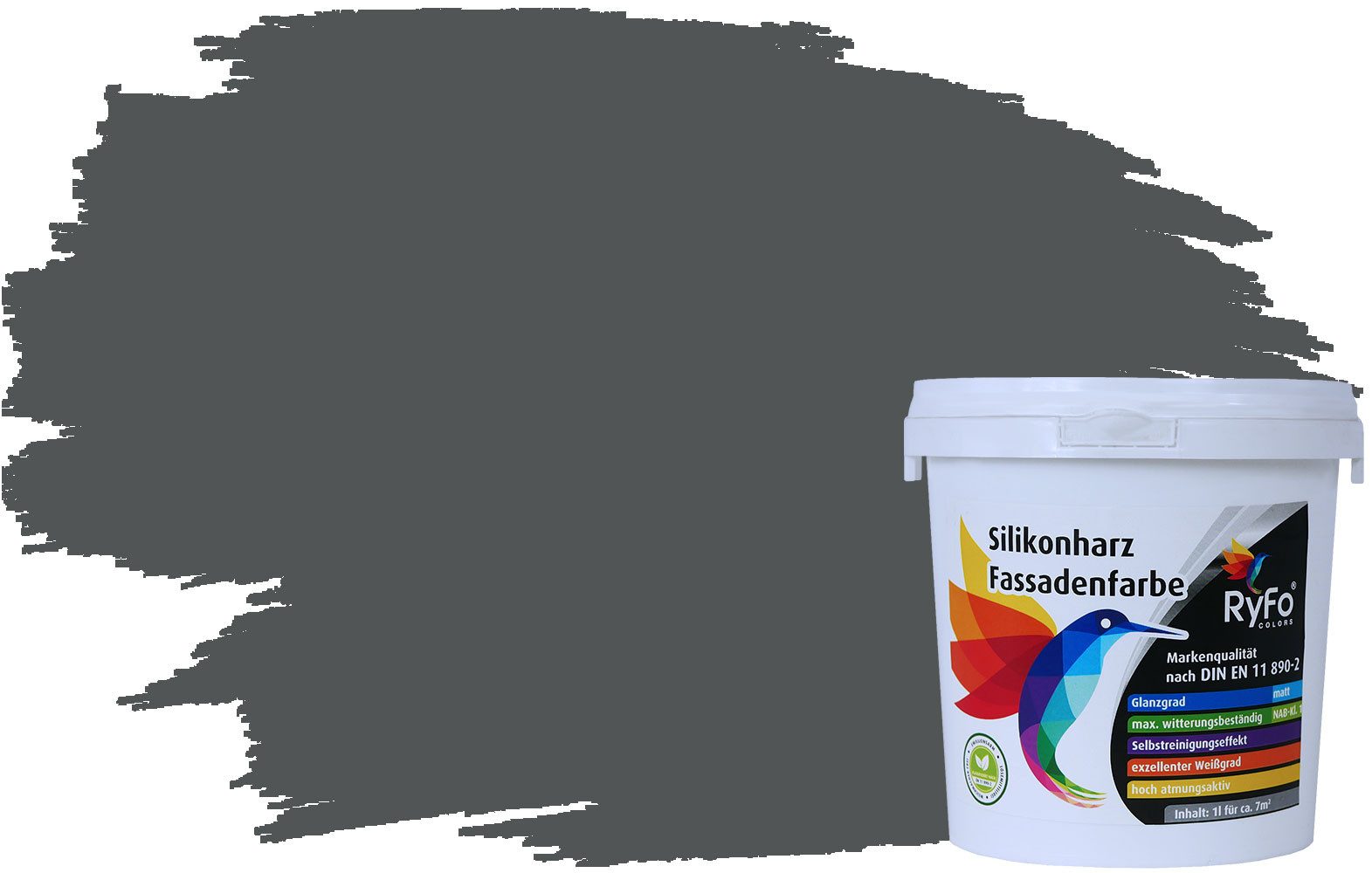 RyFo Colors Fassadenfarbe Silikonharz Fassadenfarbe Grautöne, 1 L ca. 6 m², Wasserabweisend, diffusionsfähig, schützt vor Schmutz, UV-beständig