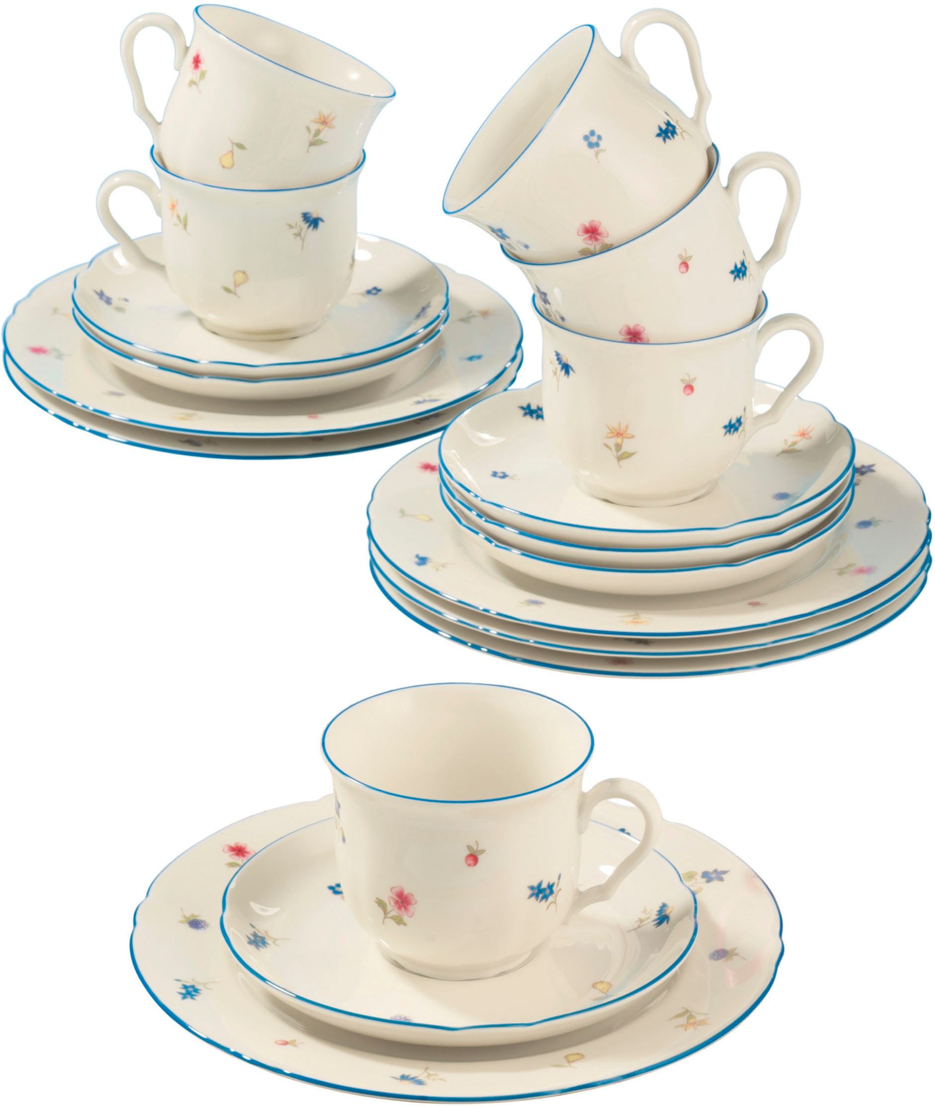 Seltmann Weiden Кофейный сервиз Geschirr-Set, 18 Teile, Marieluise Streublume (18-tlg), 6 Personen, Porzellan, Teller, Tasse, Untertasse, Made in Germany, 18 Teile, für 6 Personen