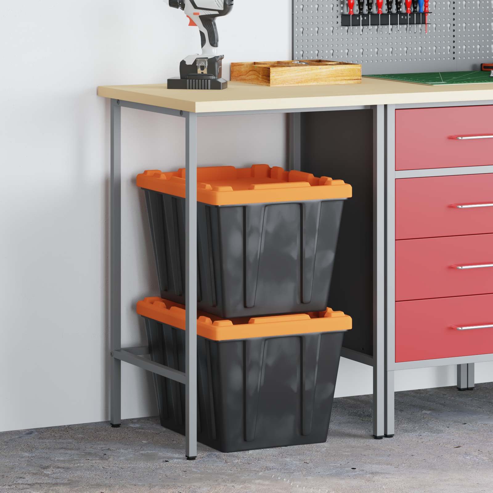 vidaXL Werkbank Ecktisch Grau 55 x 55 x 85 cm Stahl und hochwertiges Holz, (1-tlg)