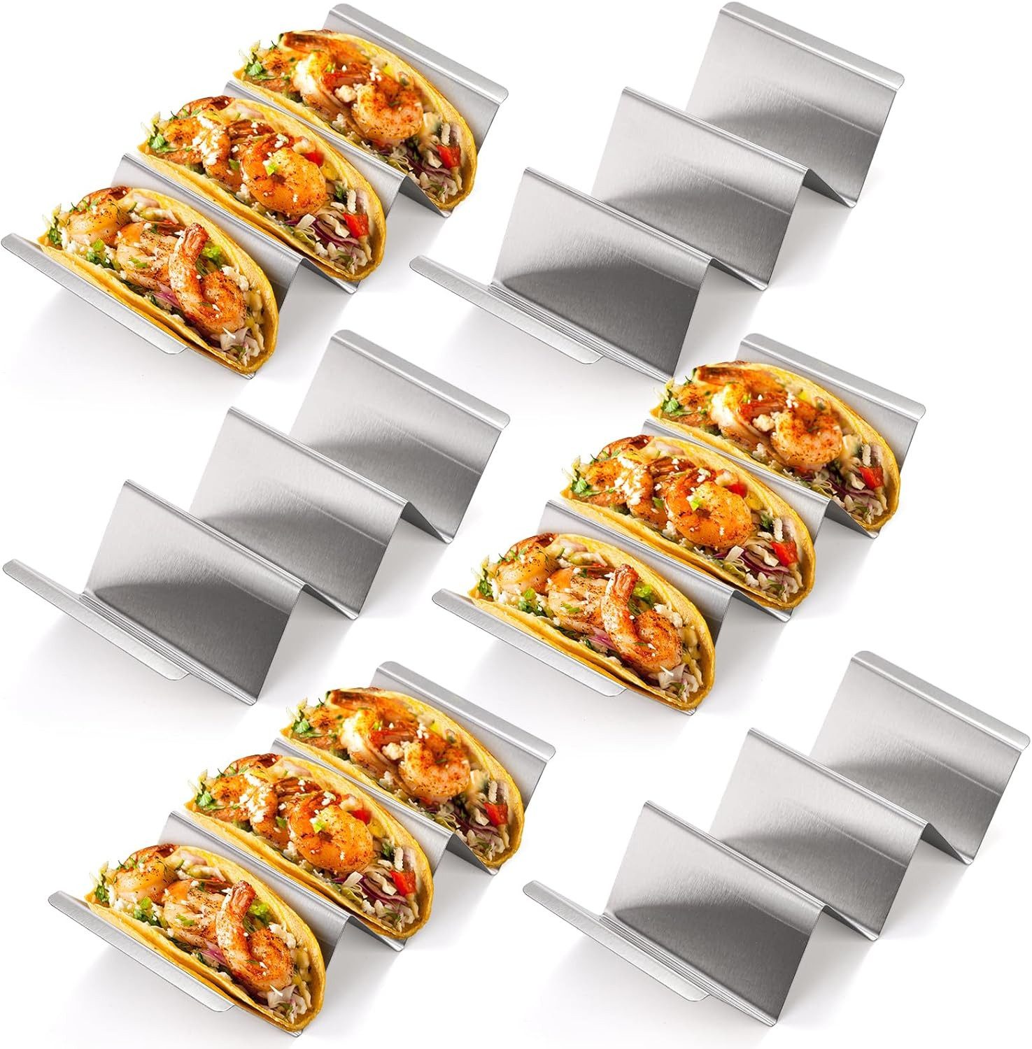 FOUORTUNATE-BEE Tortillaform 6 Edelstahl Taco-Halter mit Griff für Tacos, Sandwiches & Hotdogs, (6-tlg), Taco-Halter 6er Set aus Edelstahl mit Griff, breite Ausführung