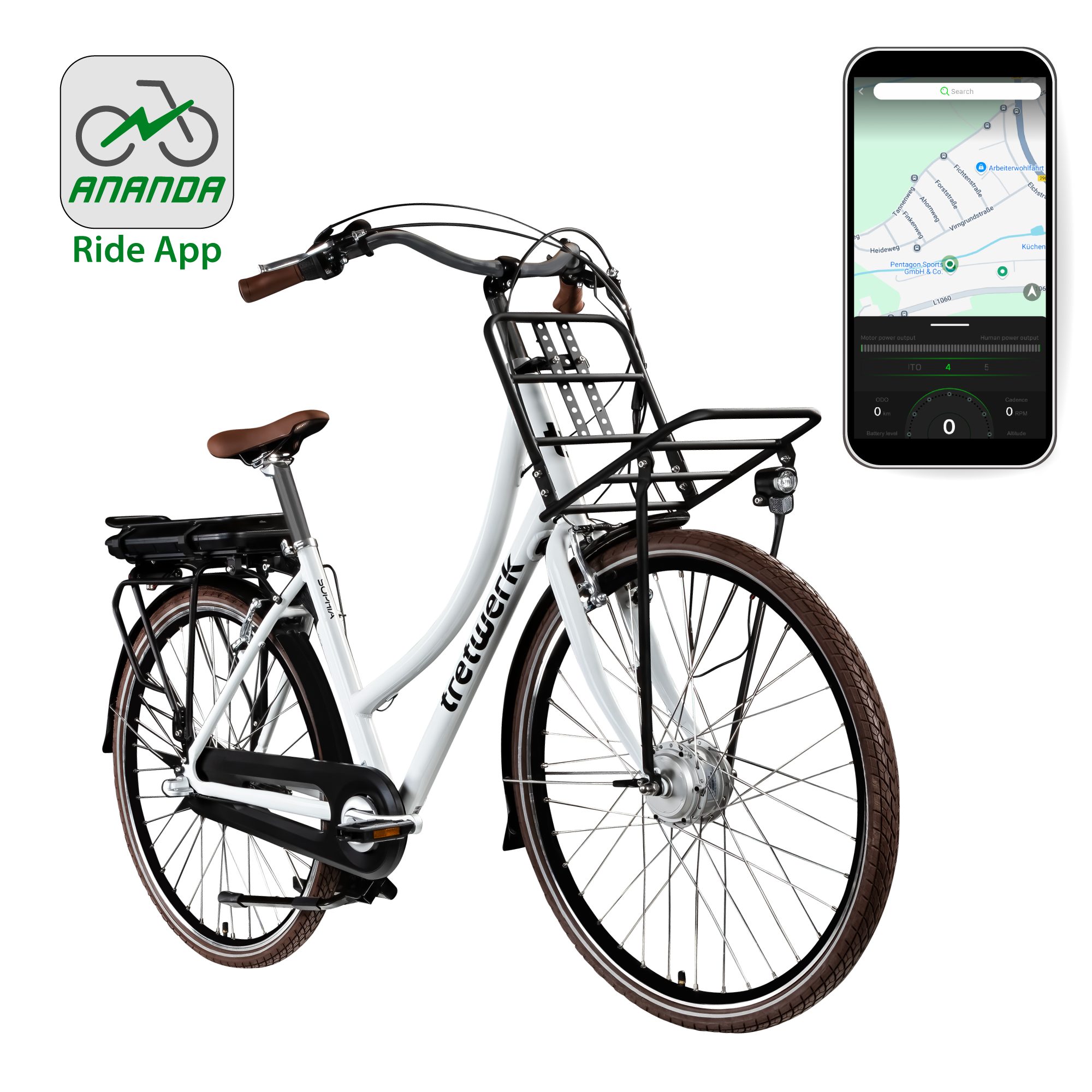 Tretwerk E-Bike Cityrad Sophia, 3 Gang, Nabenschaltung, Frontmotor, 536 Wh, Tretwerk Sophia E Bike Damen 28 Zoll Elektrofahrrad 160 - 185 cm Rad