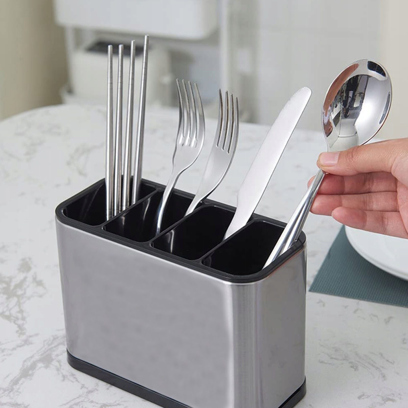 OKWISH Besteckhalter Besteckkorb Besteckorganizer mit 4 Fach, (Edelstahl ru günstig online kaufen