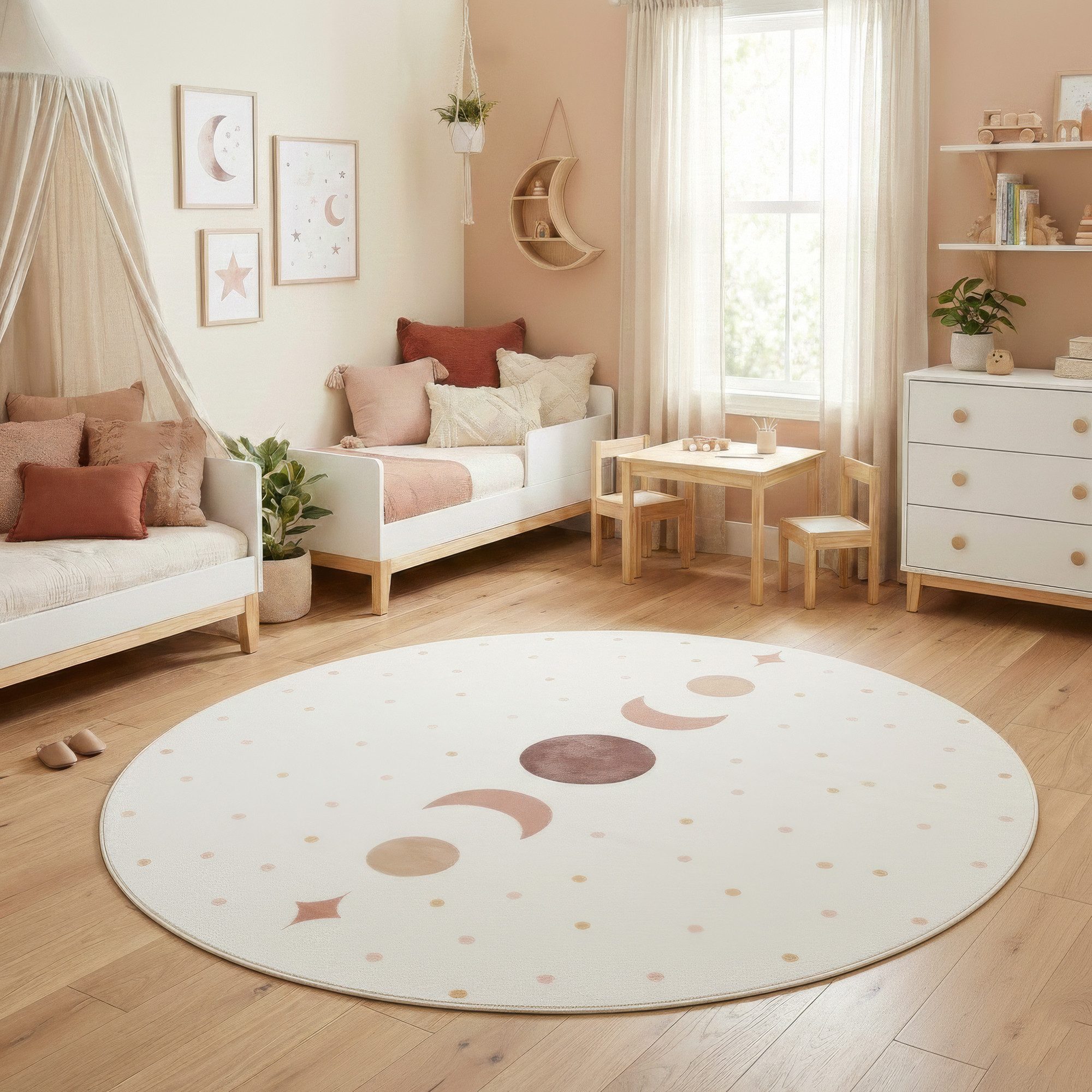 Carpettex Kinderteppich Boho Mondphasen, Rund, Höhe: 8 mm