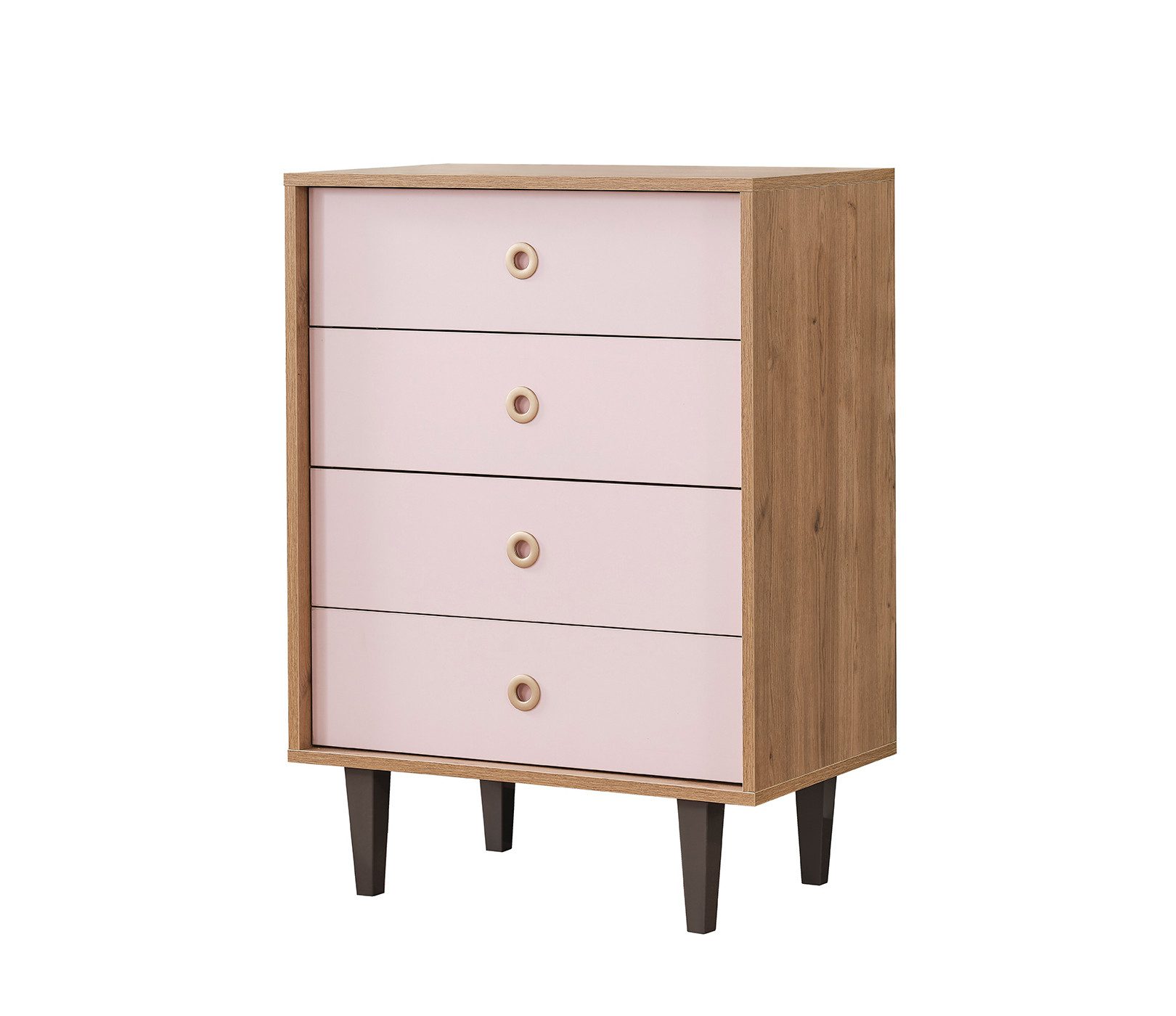 Möbel-Zeit Hochkommode ALICE – 4 geräumige Schubladen in Rosa – Holzoptik