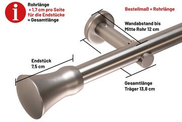 Gardinenstange Kegel in Edelstahl-optik, Deco-Raum, Ø 25 mm, 1-läufig, Wunschmaßlänge, kürzbar, Bohren, verschraubt, Metall, Komplett-Set mit Montagematerial