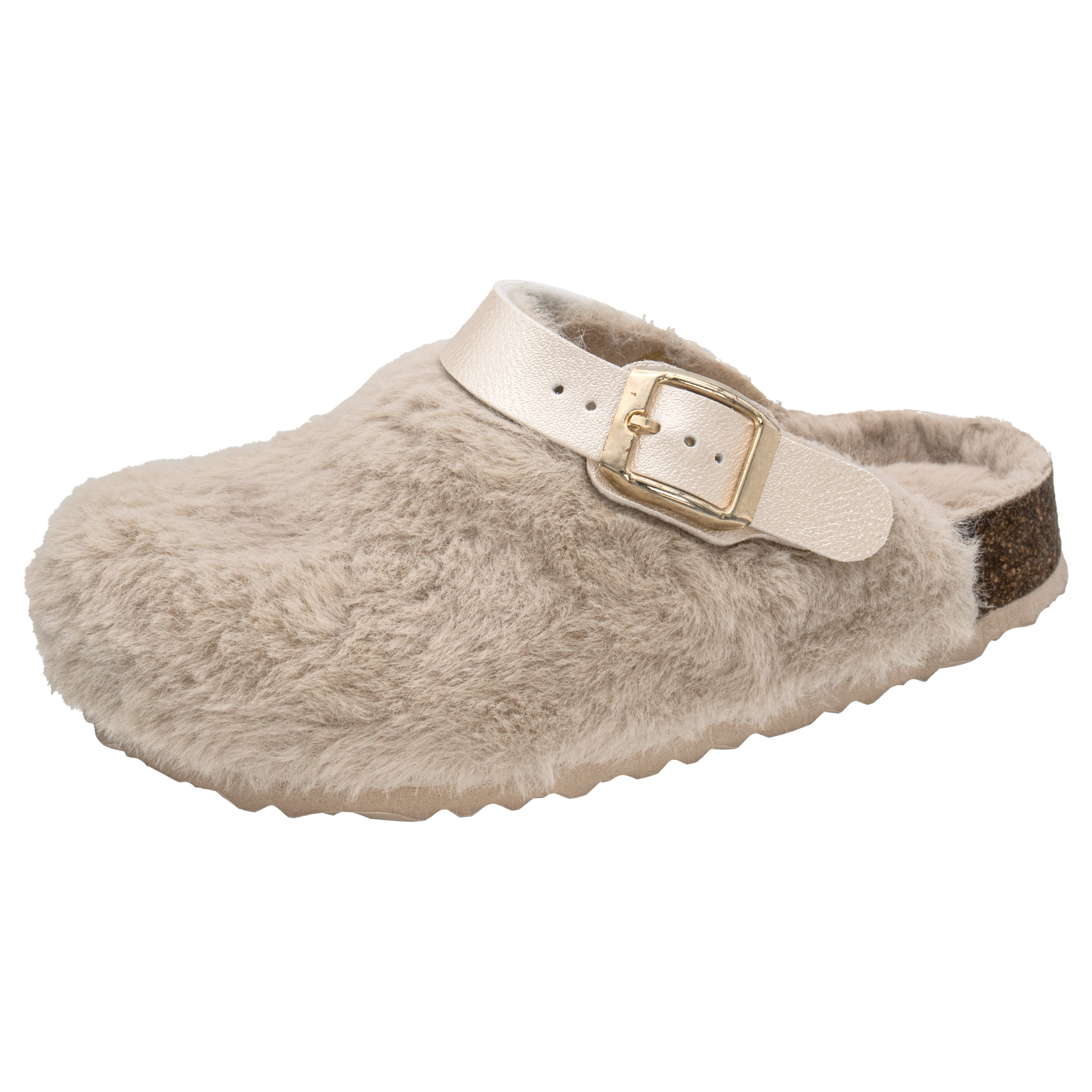 Fischer-Markenschuh Shetland Pantoffel aus Plüsch, mit gepolstertem Fußbett, Riemen nach hinten verstellbar