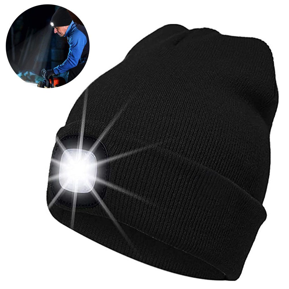 GelldG Strickmütze Strickmütze, LED-Mütze Unisex, warme Licht, mit schwarz Kopflicht