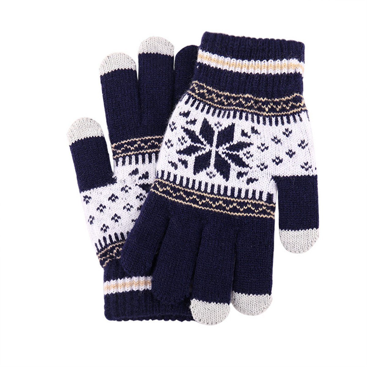 Die Sterne Strickhandschuhe Schneeflocken-Druck, warm für Männer und Frauen beim Skifahren Navy blau