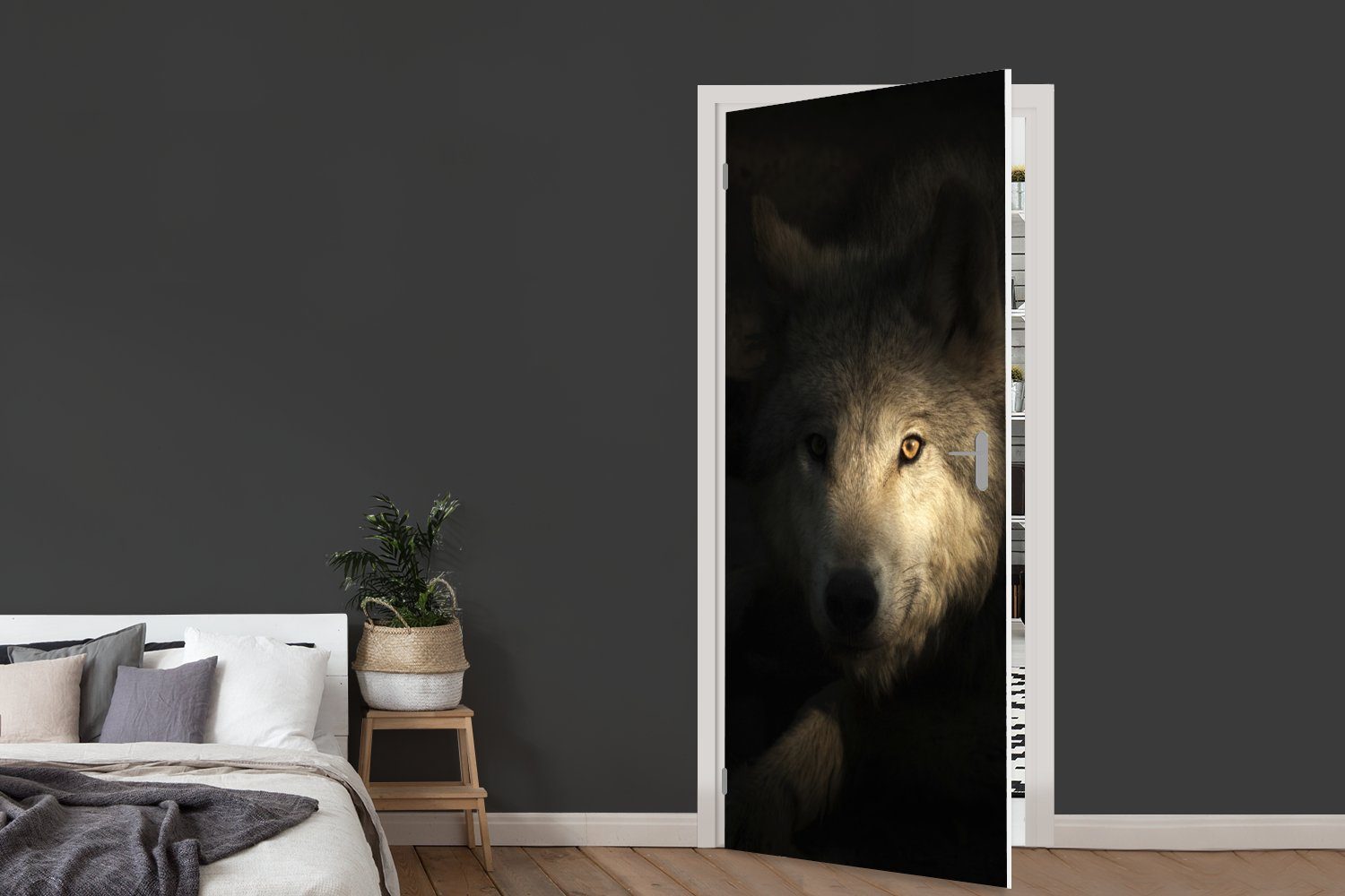 arktischen (1 Porträt Türtapete Tür, Fototapete Türaufkleber, MuchoWow cm Wolfs, St), für 75x205 bedruckt, eines Matt,