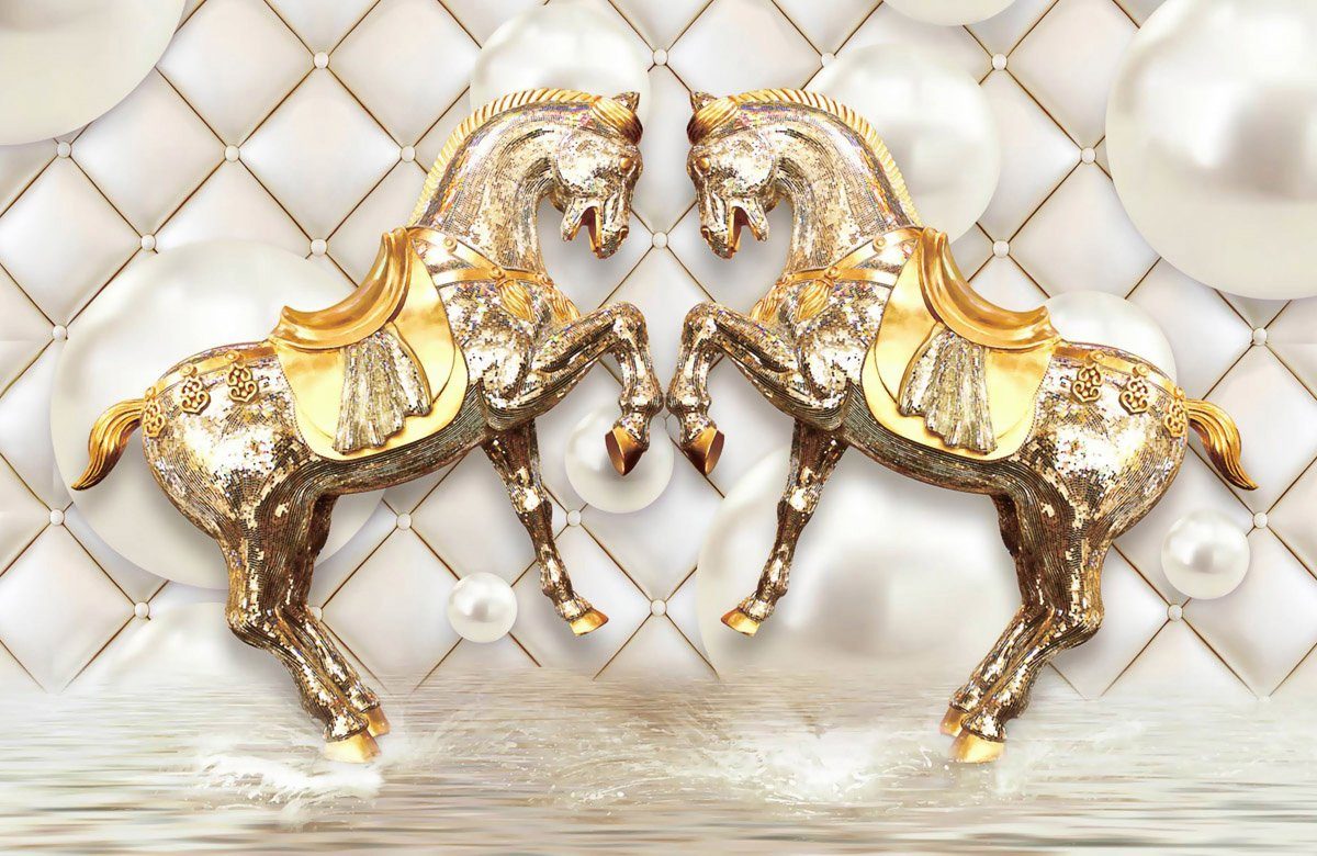 Papermoon Fototapete Muster mit Pferden gold weiß