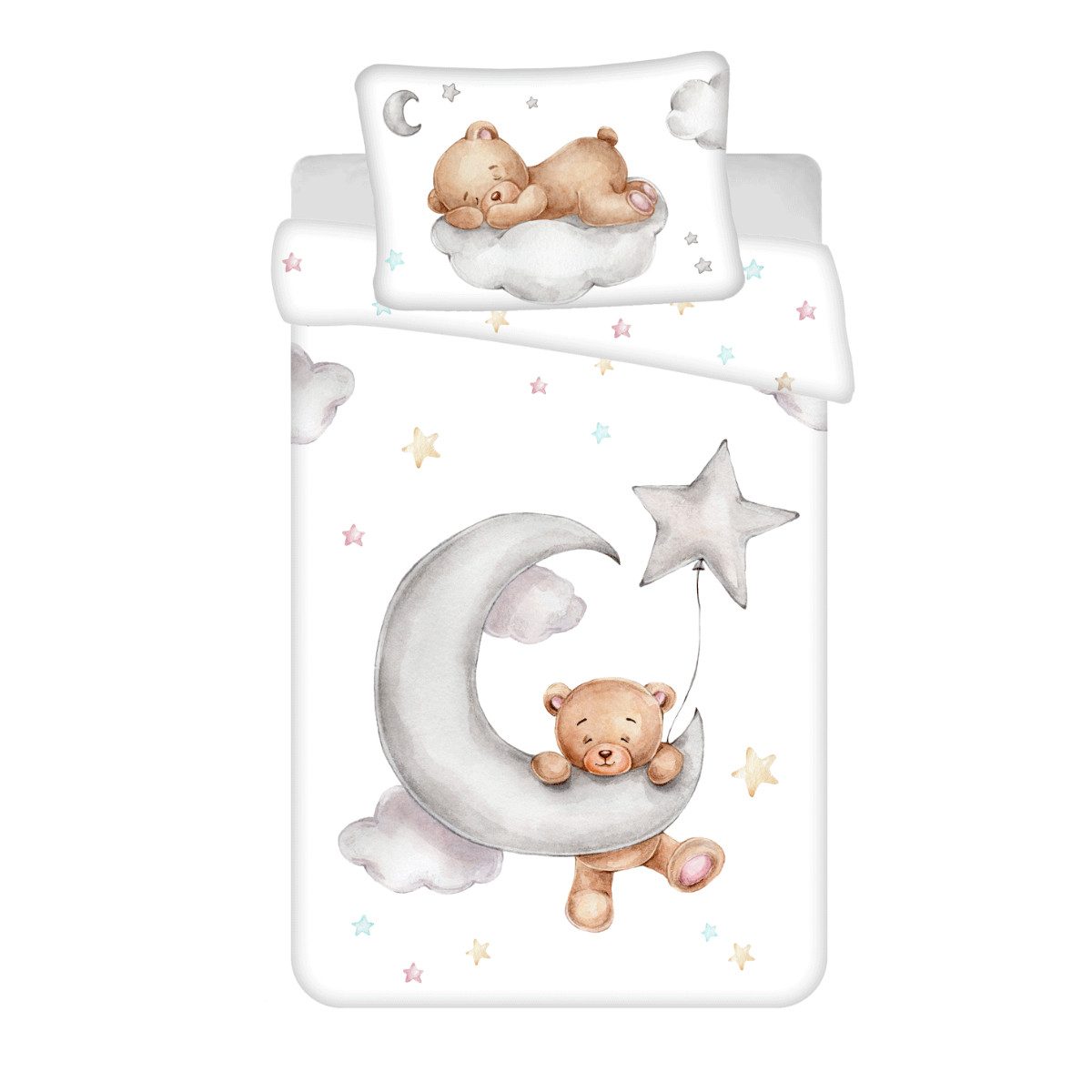 Jerry Fabrics Kinderbettwäsche Baby Bettwäsche Teddy Bear Moon 100x135 cm Baumwolle Reißverschluss, Baumwolle