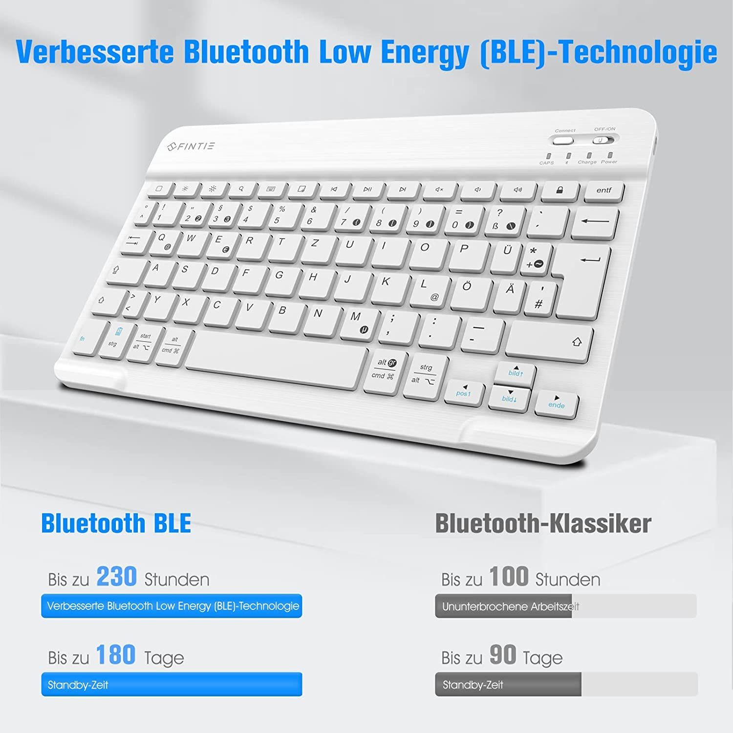 Fintie Ultradünn Bluetooth Tastatur, deutsche Layout QWERTZ Tablet-Tastatur (für iPad Air/Pro/Mini/iPad 10.9/10.2/9.7/iPhone/Samsung/Android) – Bild 3 von 5