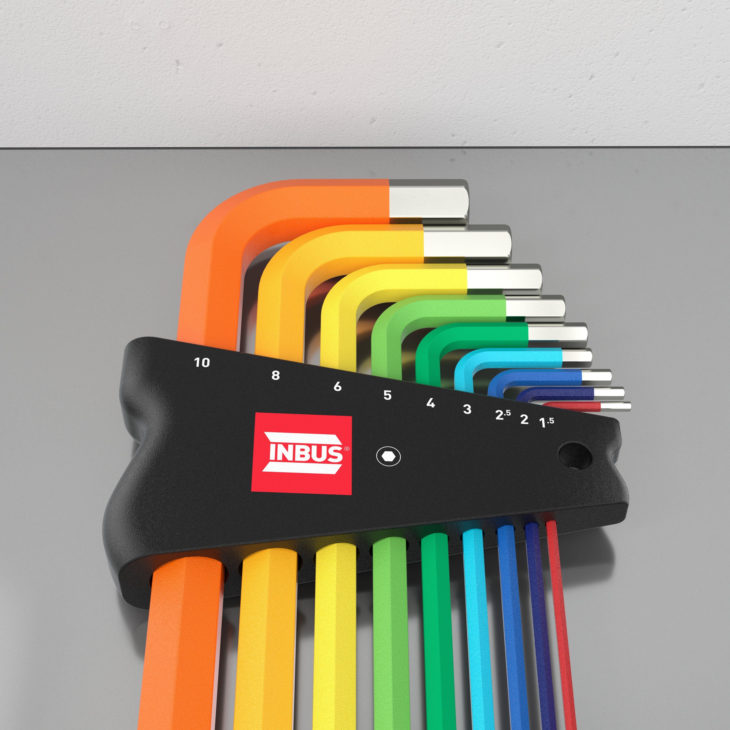 1,5 Sechskantschlüssel - Innensechskantschlüssel Kugelkopf Set 10mm ColorGrip mit & INBUS Winkelschraubendrehersatz, (9teilig),