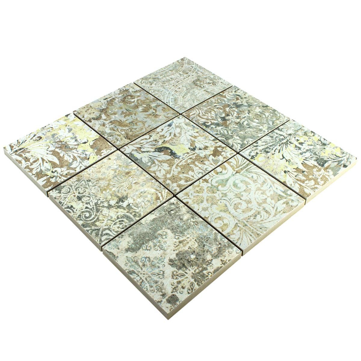 Mosafil Mosaikfliesen Keramikmosaik Fliesen Bellona Effekt Hellbunt 95x95mm, Feinsteinzeug 29.000x29.000, hellbunt, Verlegefertig auf ein Netz geklebt - Frostsicher - Wasserfest -