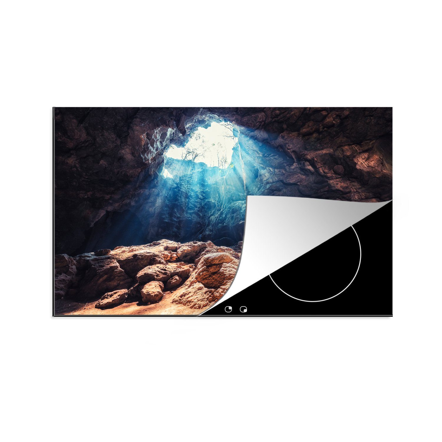 MuchoWow Herdblende-/Abdeckplatte Höhle mit guter Beleuchtung, Vinyl, (1 tlg), 81x52 cm, Induktionskochfeld Schutz für die küche, Ceranfeldabdeckung