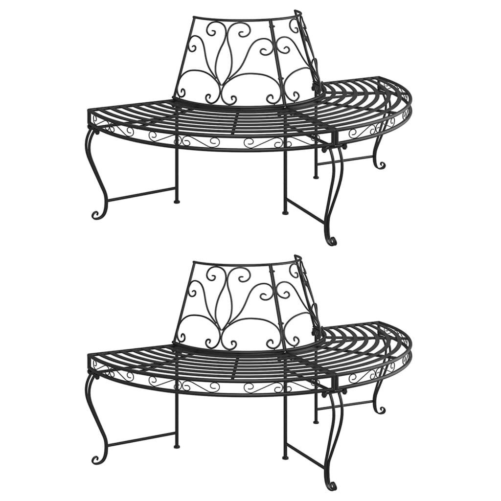 Gartenbank Halbrunde Baumbank aus Stahl 160 x 84 x 88,5 cm Schwarz