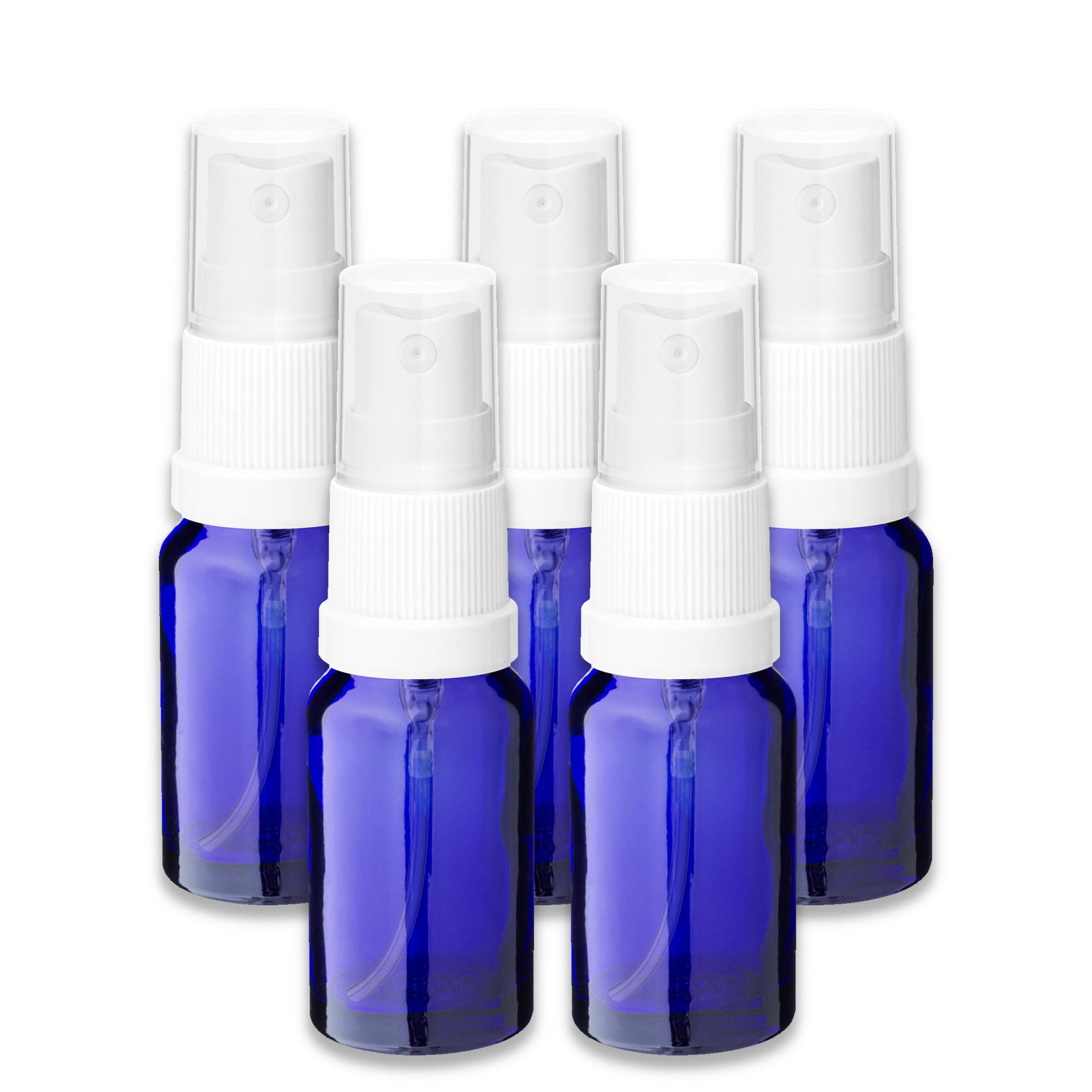 CK Verpackung GmbH Zerstäuberflasche 5x Glasflasche blau 10 ml mit weißem Zerstäuber Kosmetikflasche leer