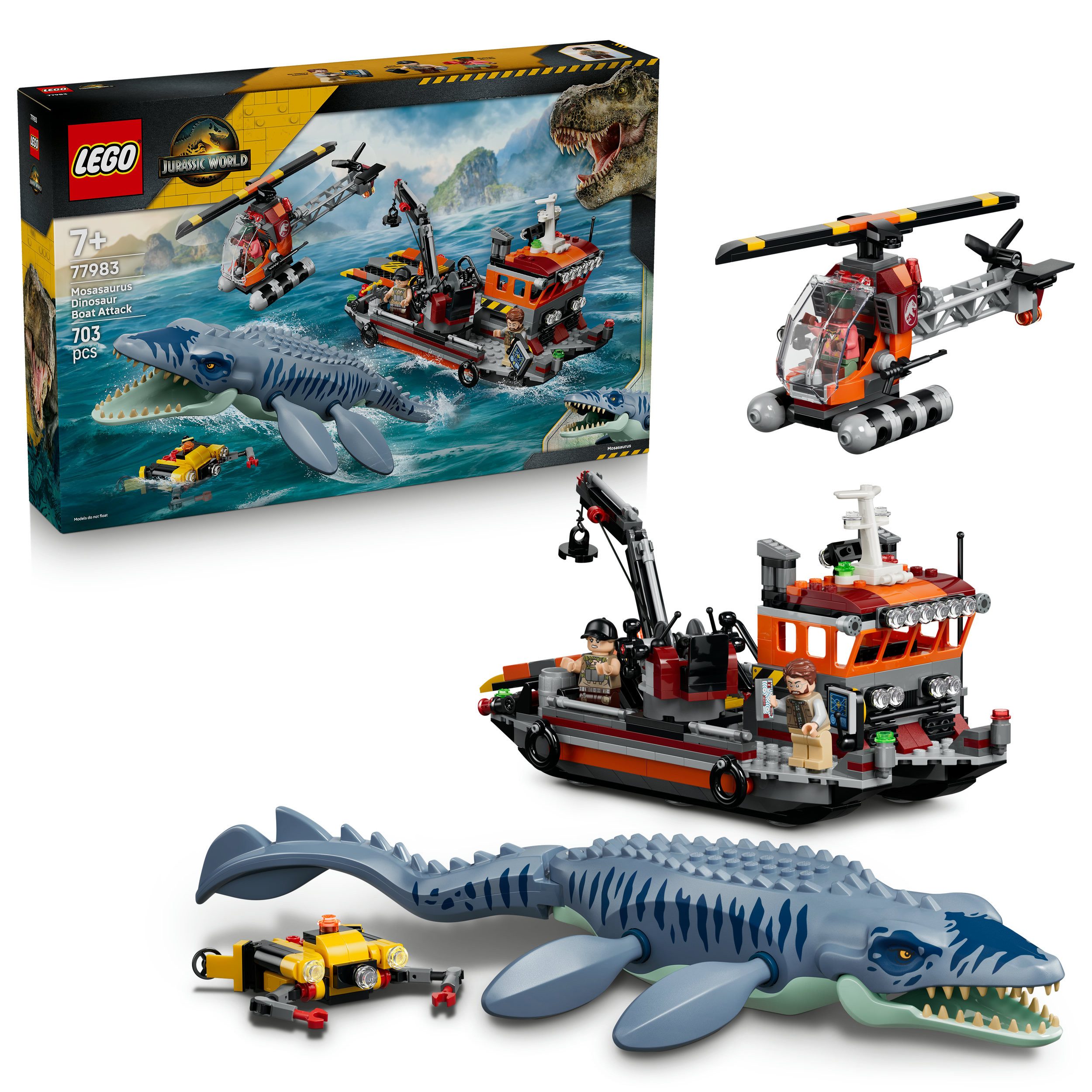 LEGO® Mosasaurier-Angriff auf das Boot (77983), LEGO Jurassic World Konstruktionsspielsteine, (703 St), Made in Europe