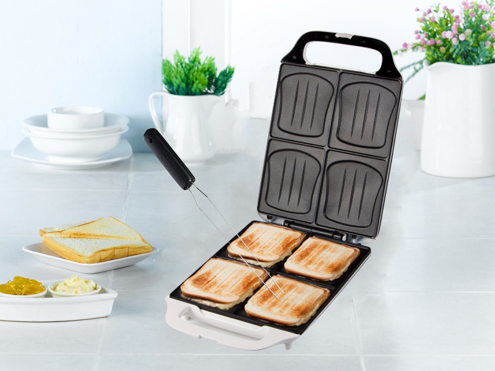 4er extra 1800 Domo & Gabel Panini-Maker Snack Toasties W, große XXL Toaster tief Sandwichmaker,