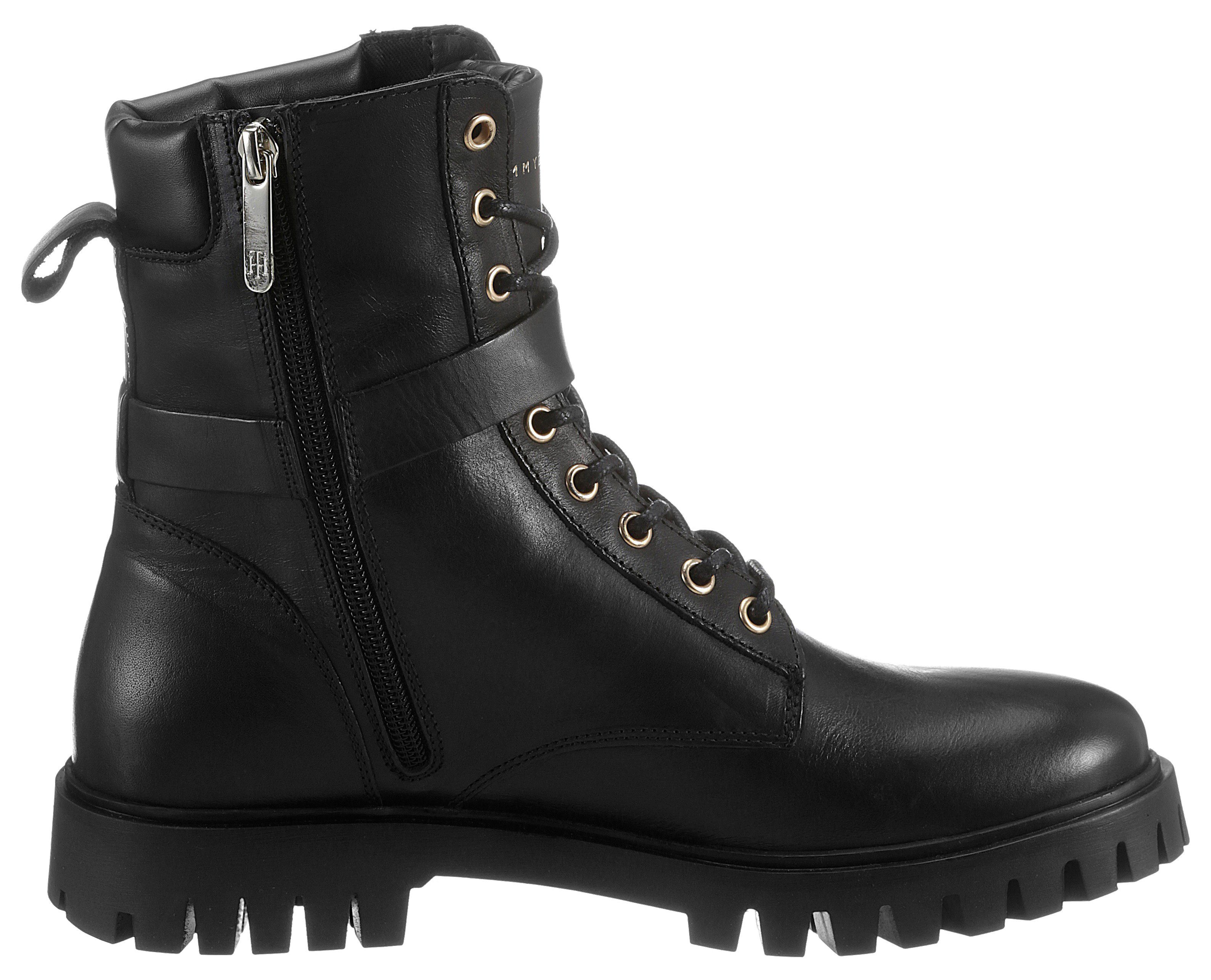 Tommy Schnürboots BUCKLE schwarz Schaftrand UP LACE BOOT abgepolstertem mit Hilfiger