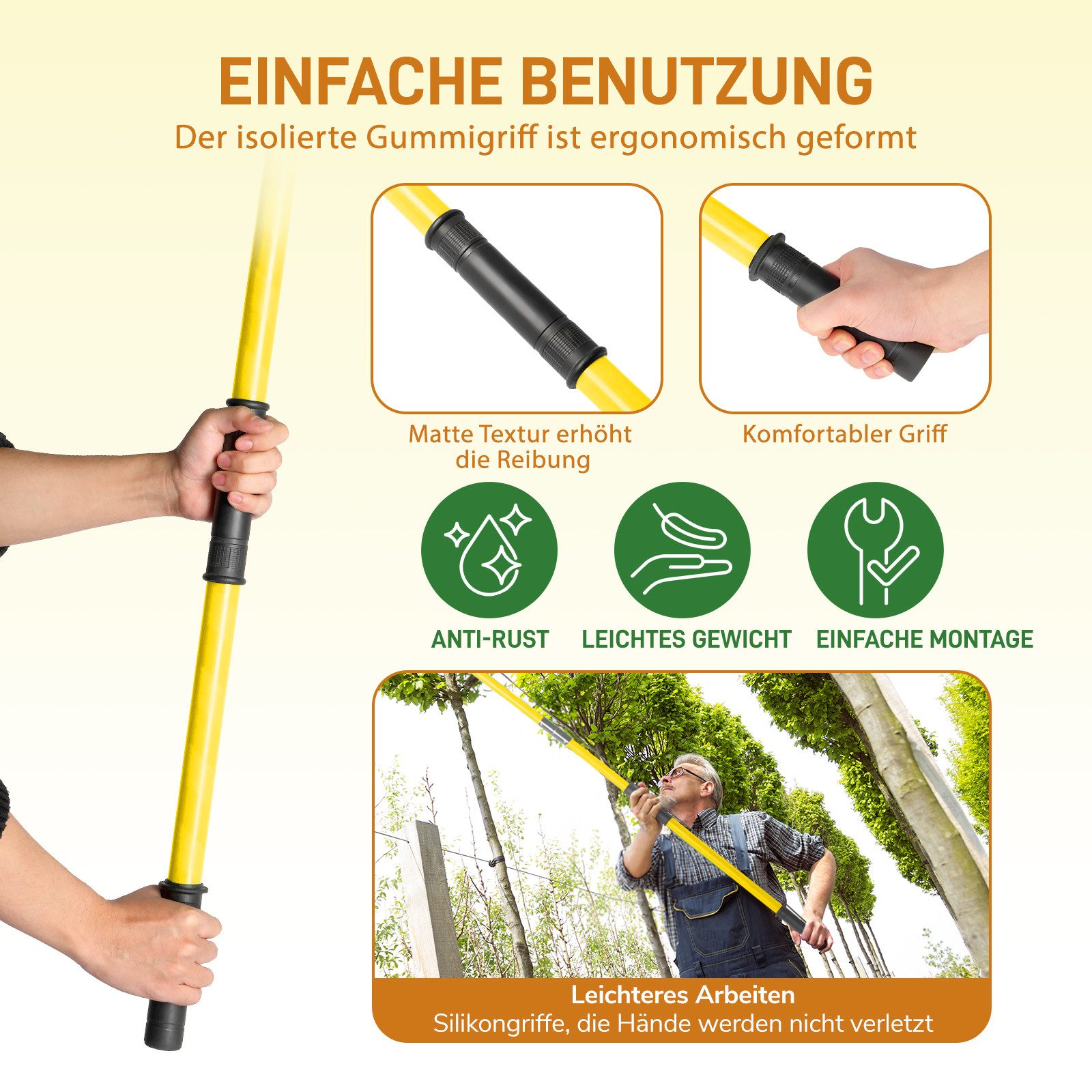 LALAHO Gartensäge Astschere Teleskop mit Stiel 8m Handsäge Einstellbare Länge, Astscheren-Set mit Tragetasche & scharfem Sägeblatt – Bild 4 von 5