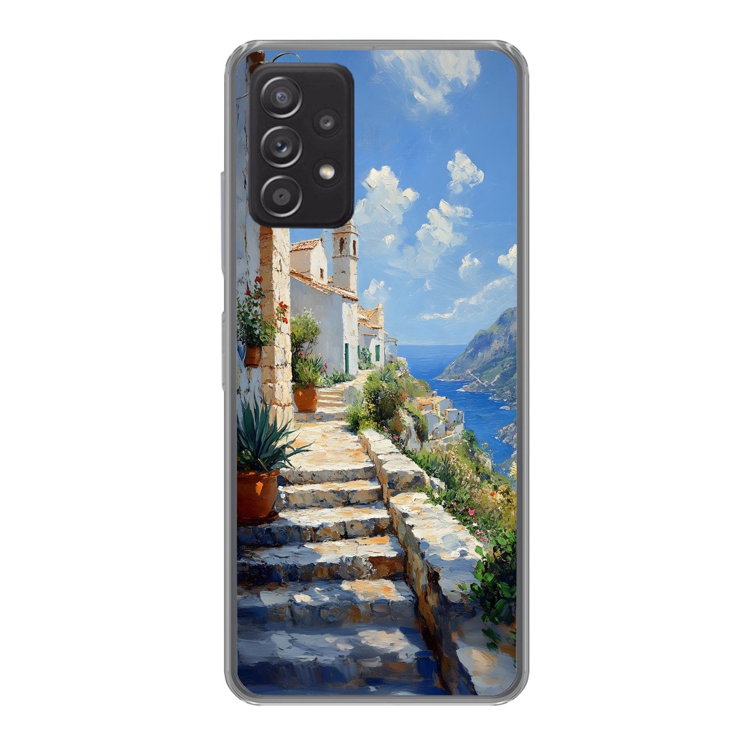 MuchoWow Handyhülle für Samsung Galaxy A53 5G Treppe - Häuser - Berglandschaft - Meer, Phone Case, Silikon, Schutzhülle Dünn
